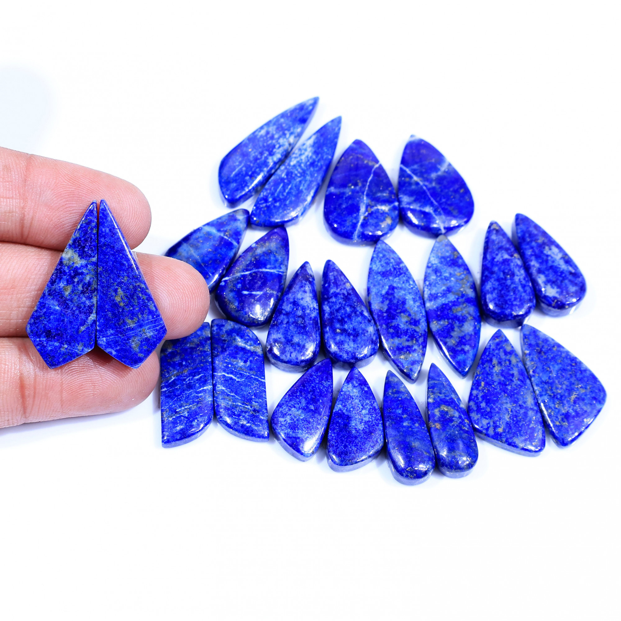 11 Pair 246Cts  Natural Lapis Lazuli Cabochon Gemstone Pairs Lot for Earrings Jewelry Making 30x12 20x10mm 20097