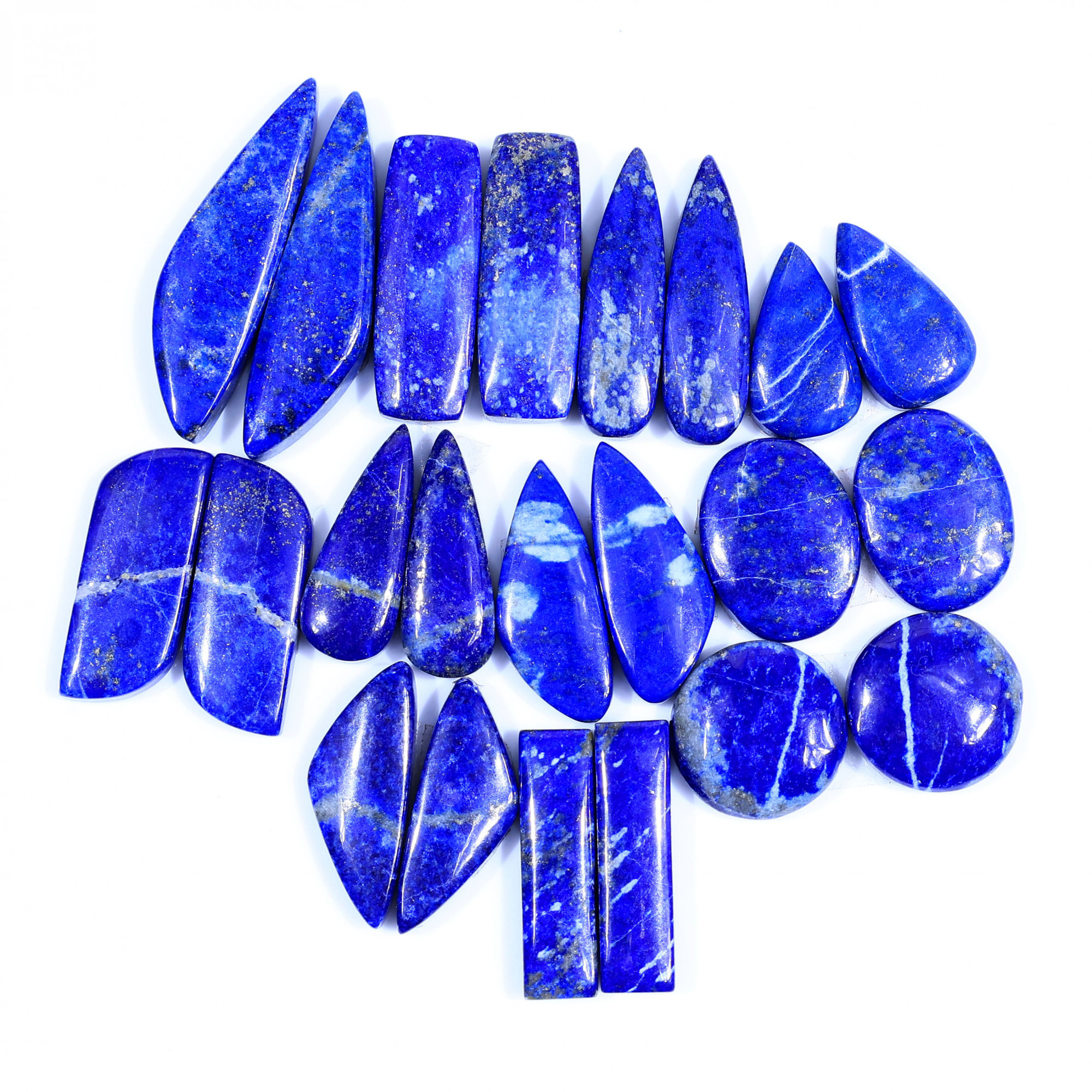 11 Pair 238Cts  Natural Lapis Lazuli Cabochon Gemstone Pairs Lot for Earrings Jewelry Making 34x9 17x10mm 20100