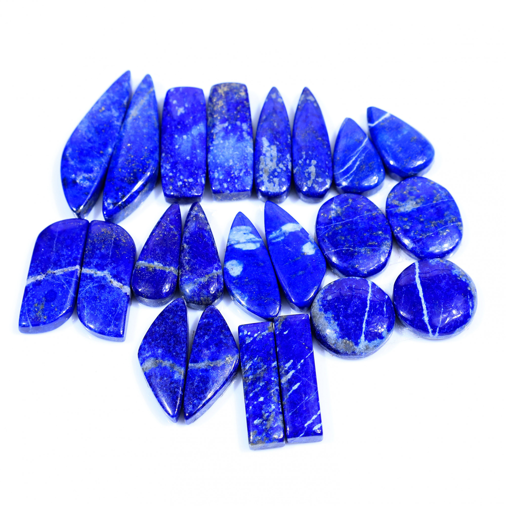 11 Pair 238Cts  Natural Lapis Lazuli Cabochon Gemstone Pairs Lot for Earrings Jewelry Making 34x9 17x10mm 20100