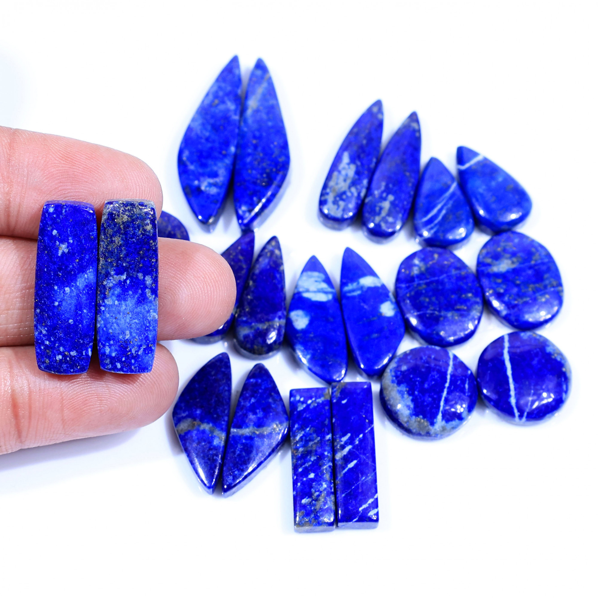 11 Pair 238Cts Natural Lapis Lazuli Cabochon Gemstone Pairs Lot for Earrings Jewelry Making 34x9 17x10mm 20100