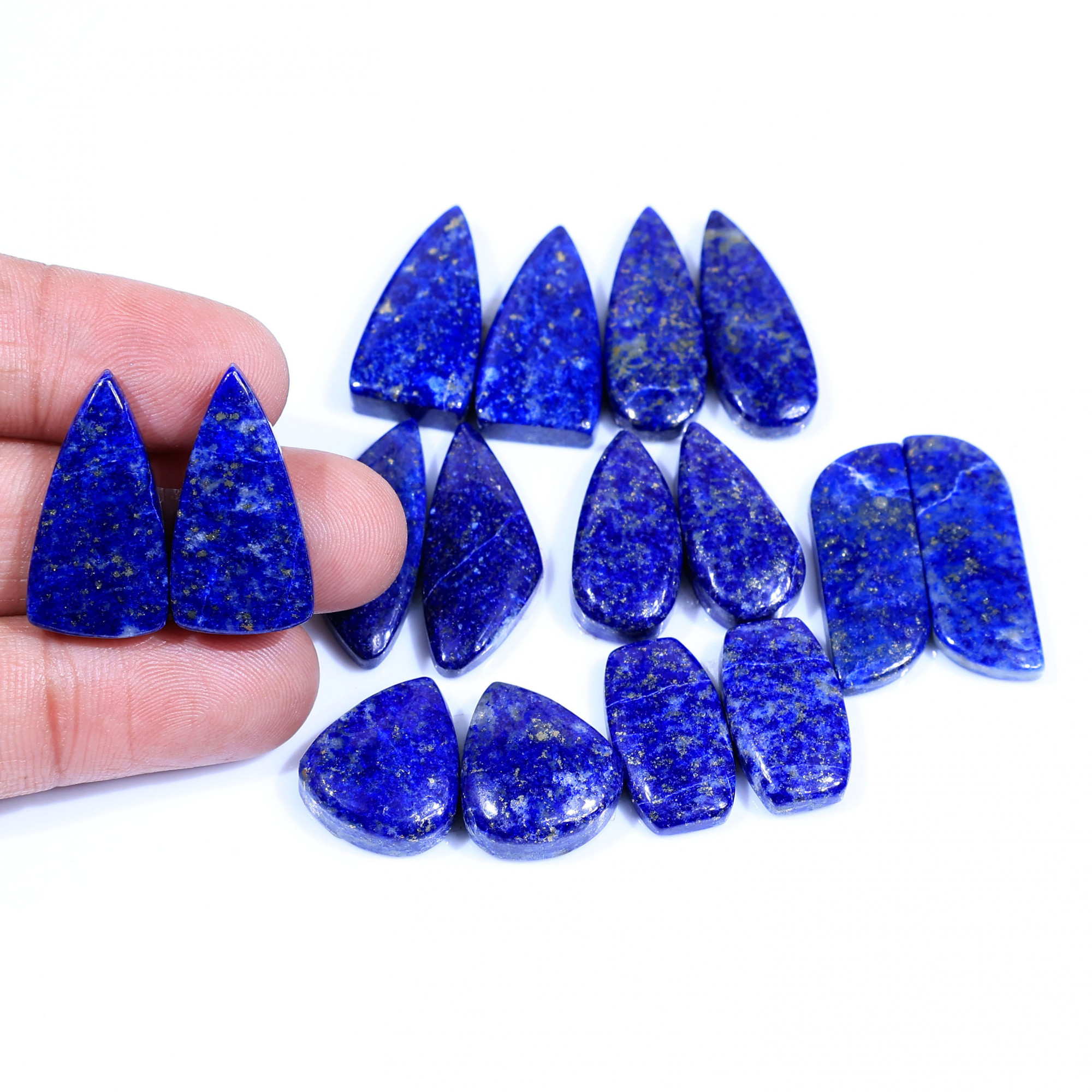 8 Pair 204Cts Natural Lapis Lazuli Cabochon Gemstone Pairs Lot for Earrings Jewelry Making 24x12 17x15mm 20101