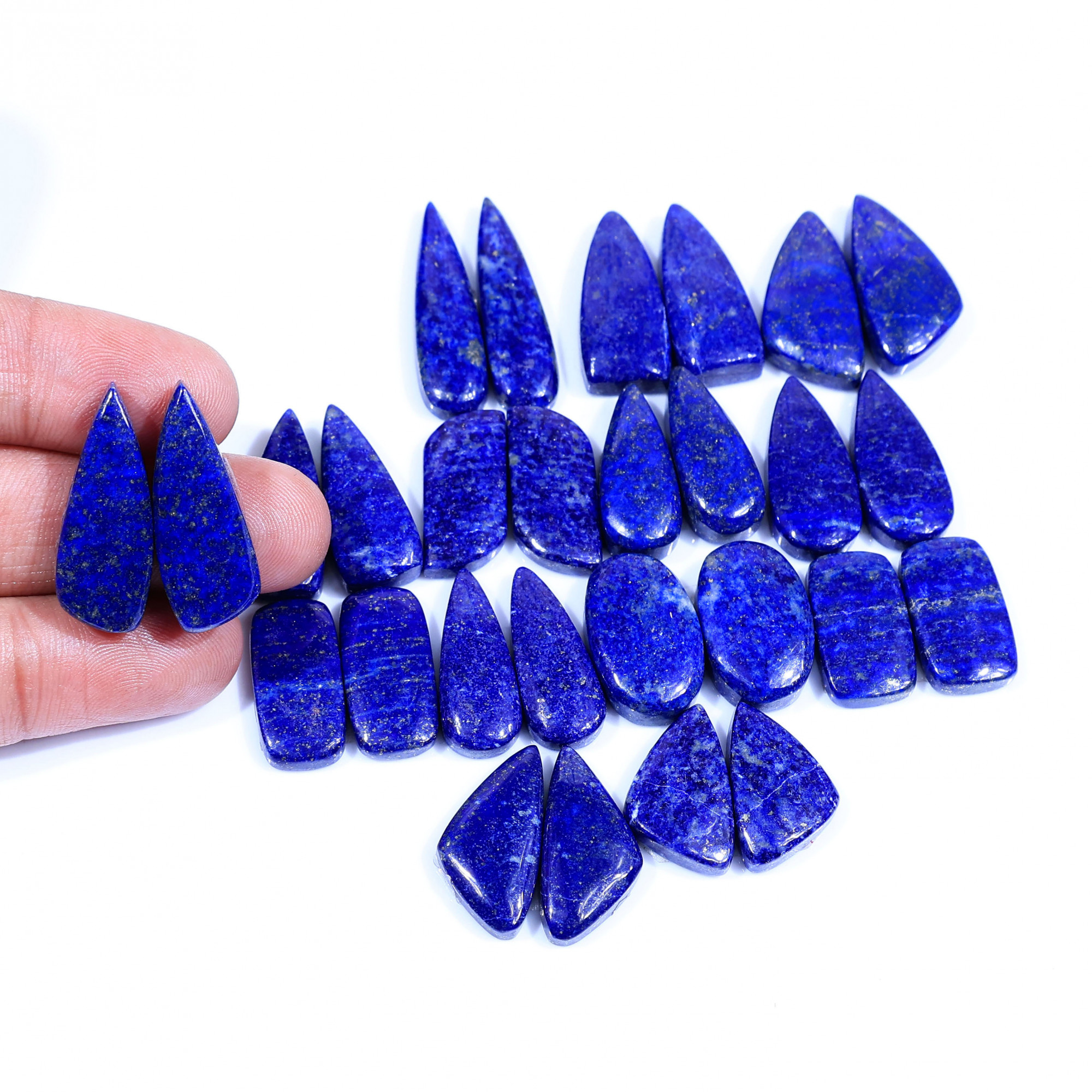 14 Pair 359Cts  Natural Lapis Lazuli Cabochon Gemstone Pairs Lot for Earrings Jewelry Making 30x8 20x12mm 20102