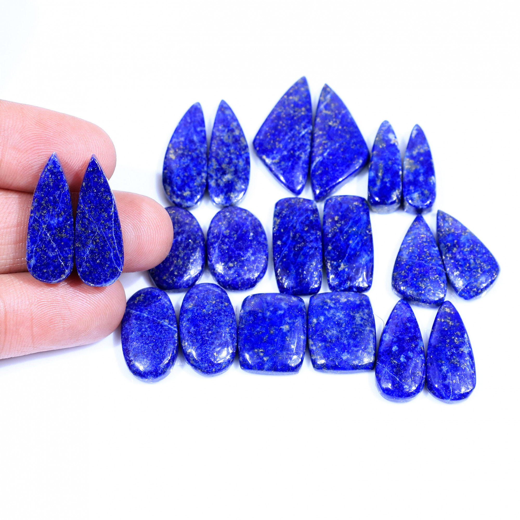 10 Pair 172Cts  Natural Lapis Lazuli Cabochon Gemstone Pairs Lot for Earrings Jewelry Making 26x11 18x11mm 20104