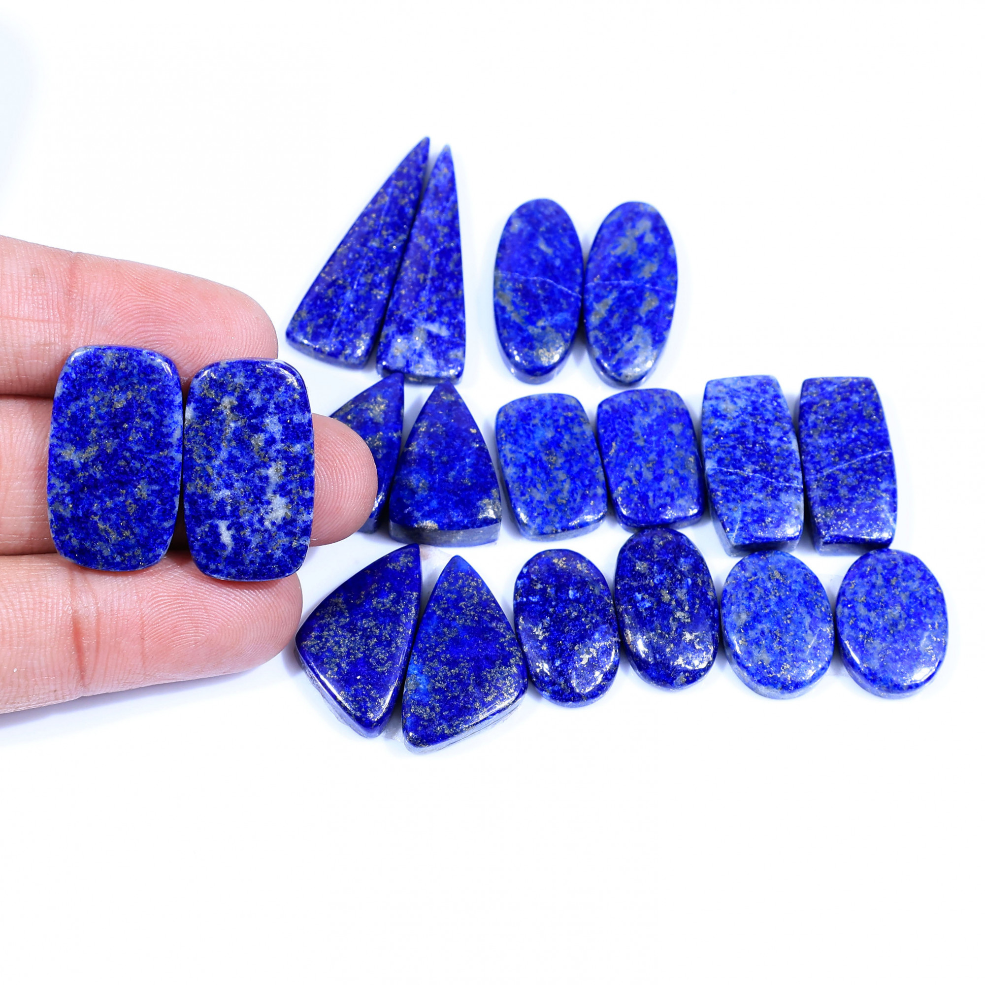 9 Pair 234Cts  Natural Lapis Lazuli Cabochon Gemstone Pairs Lot for Earrings Jewelry Making 32x10 19x13mm 20105