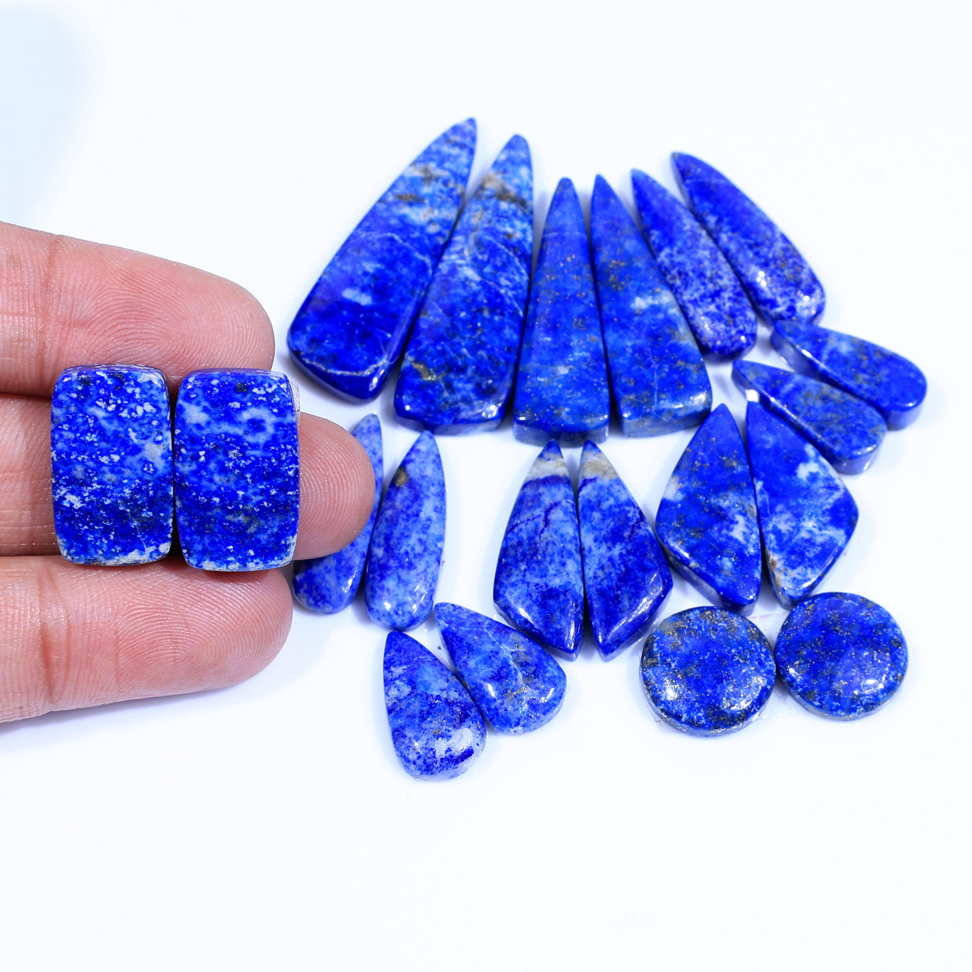 10 Pair 218Cts  Natural Lapis Lazuli Cabochon Gemstone Pairs Lot for Earrings Jewelry Making 37x12 14x14mm 20106