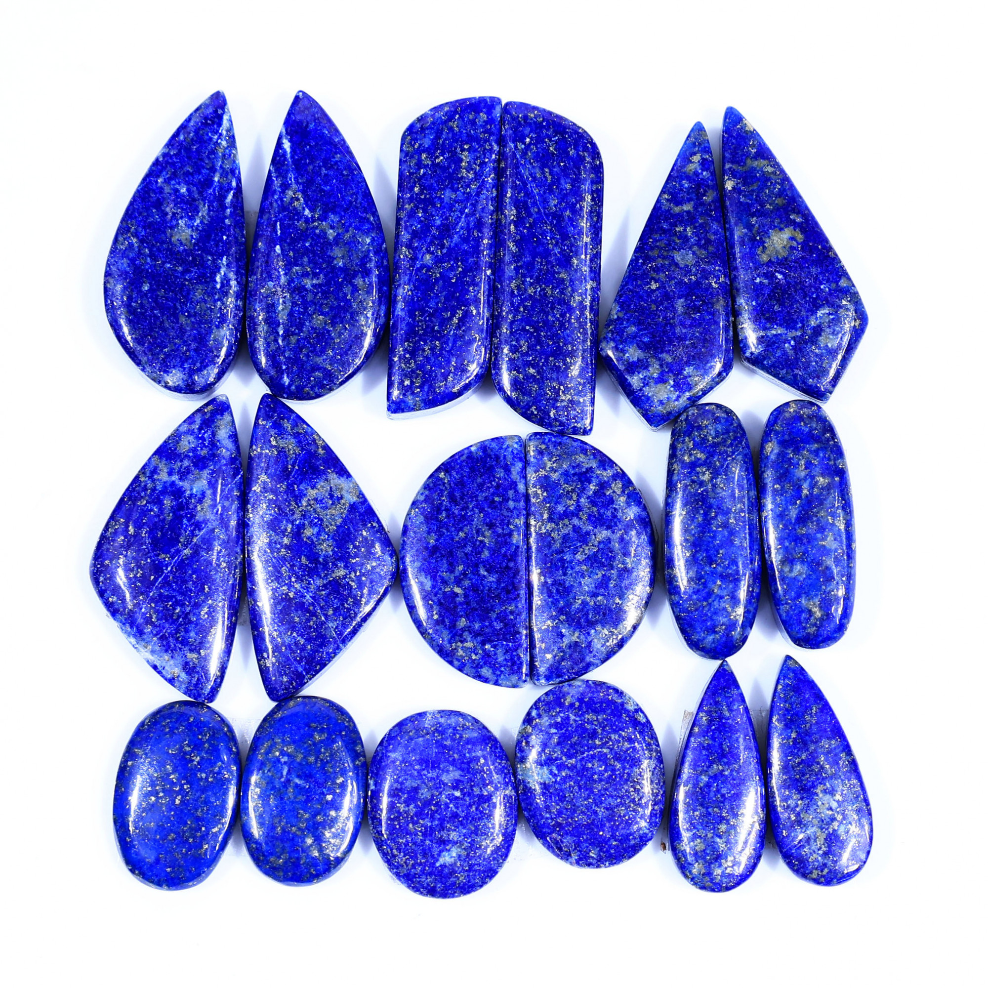 9 Pair 233Cts  Natural Lapis Lazuli Cabochon Gemstone Pairs Lot for Earrings Jewelry Making 30x8 15x9mm 20107
