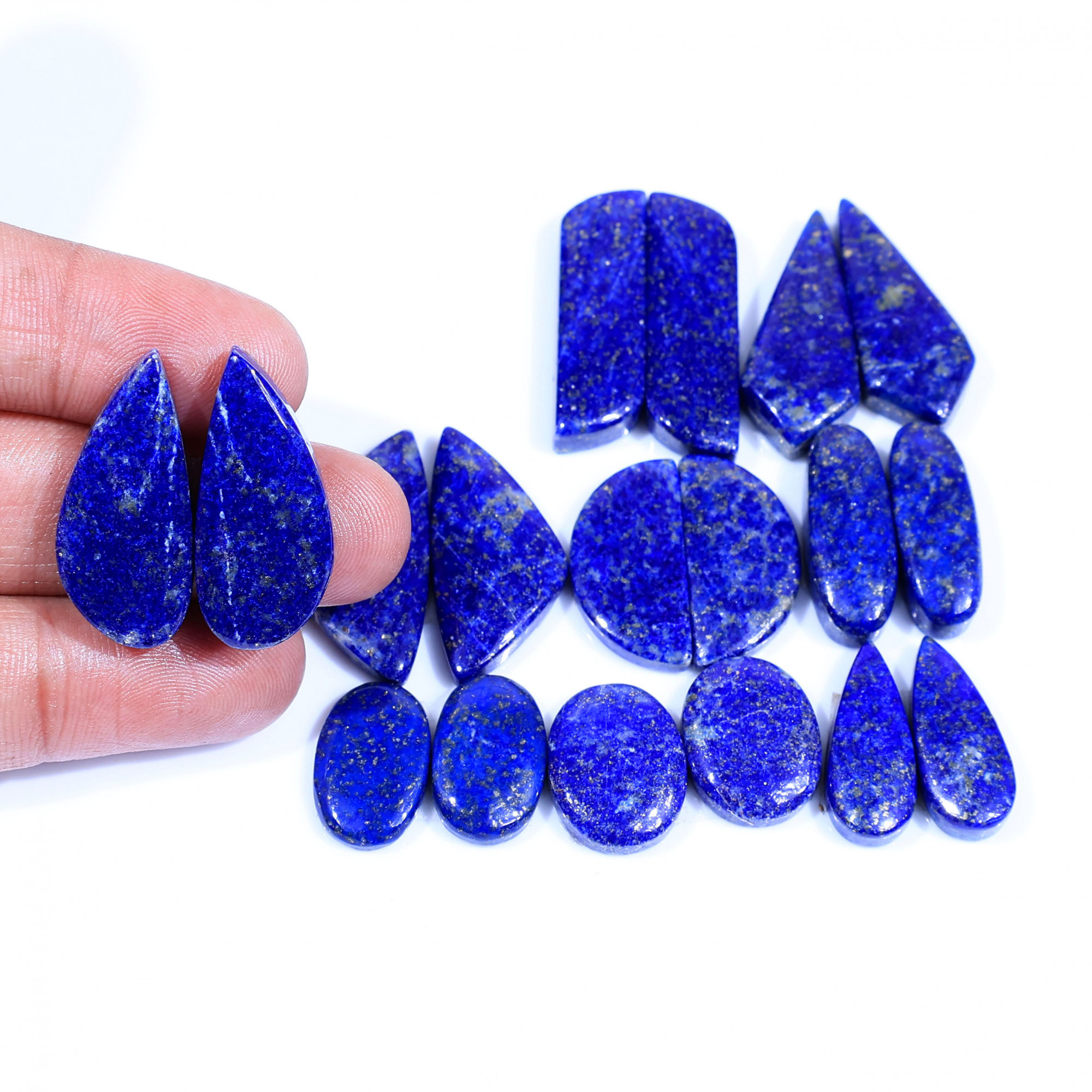 9 Pair 233Cts  Natural Lapis Lazuli Cabochon Gemstone Pairs Lot for Earrings Jewelry Making 30x8 15x9mm 20107