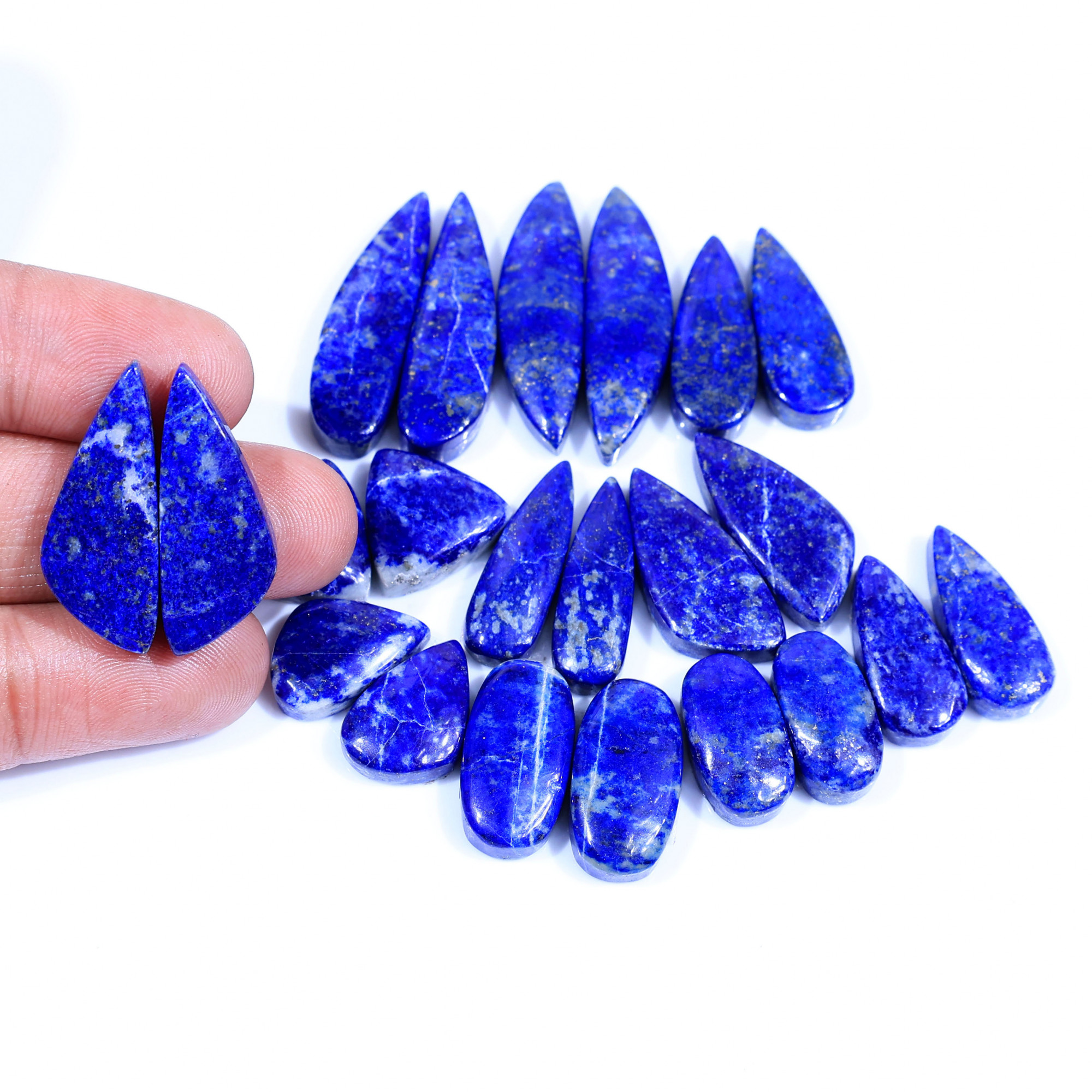 11 Pair 289Cts Natural Lapis Lazuli Cabochon Gemstone Pairs Lot for Earrings Jewelry Making 32x9 16x11mm 20108