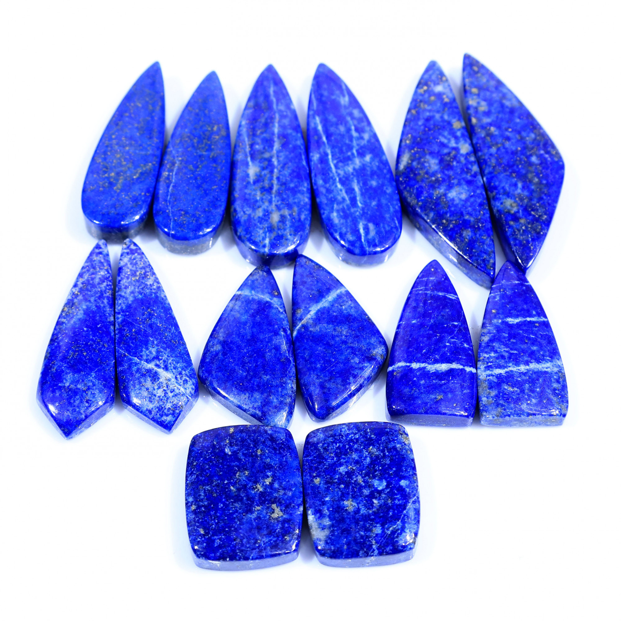 7 Pair 231Cts  Natural Lapis Lazuli Cabochon Gemstone Pairs Lot for Earrings Jewelry Making 39x11 18x15mm 20109