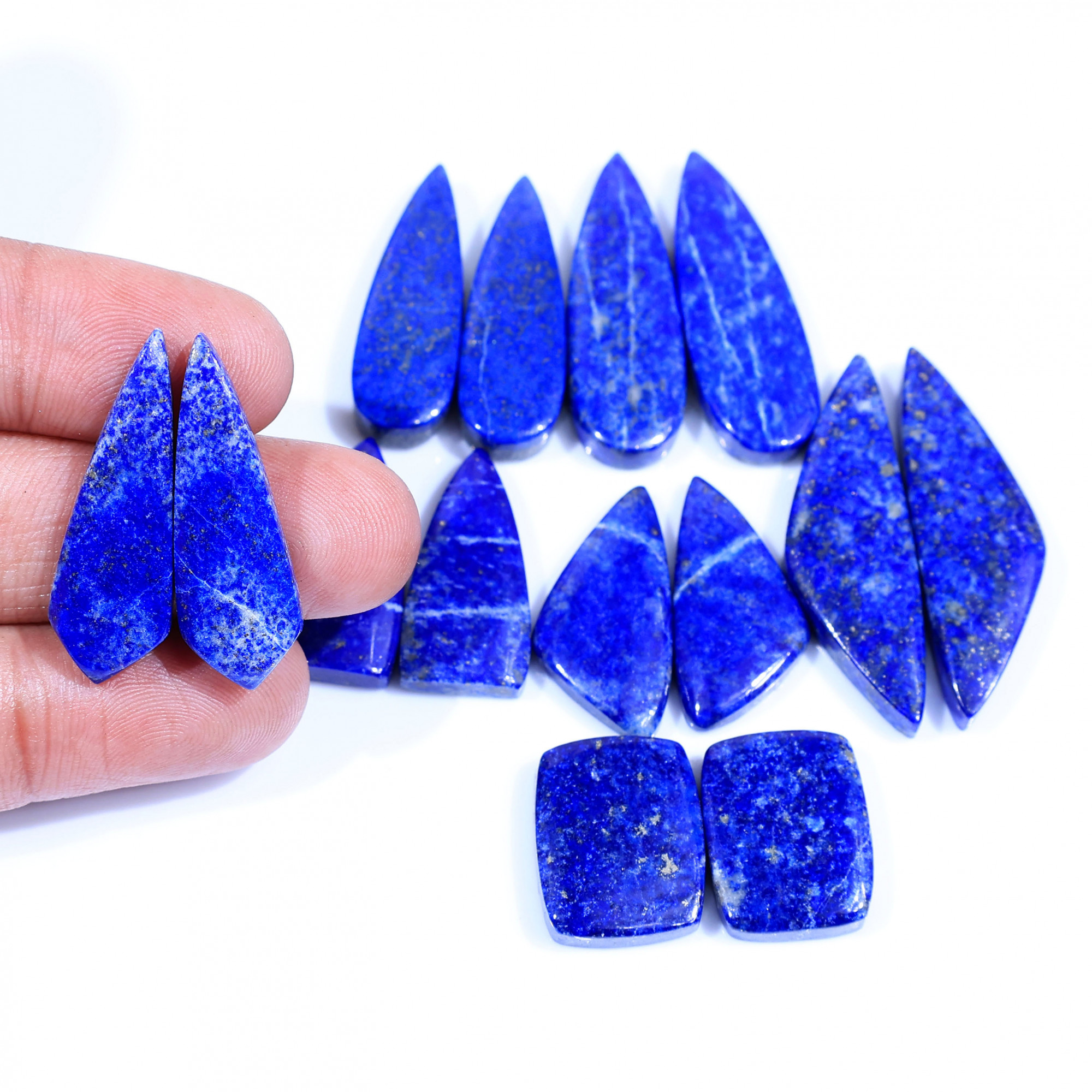 7 Pair 231Cts  Natural Lapis Lazuli Cabochon Gemstone Pairs Lot for Earrings Jewelry Making 39x11 18x15mm 20109