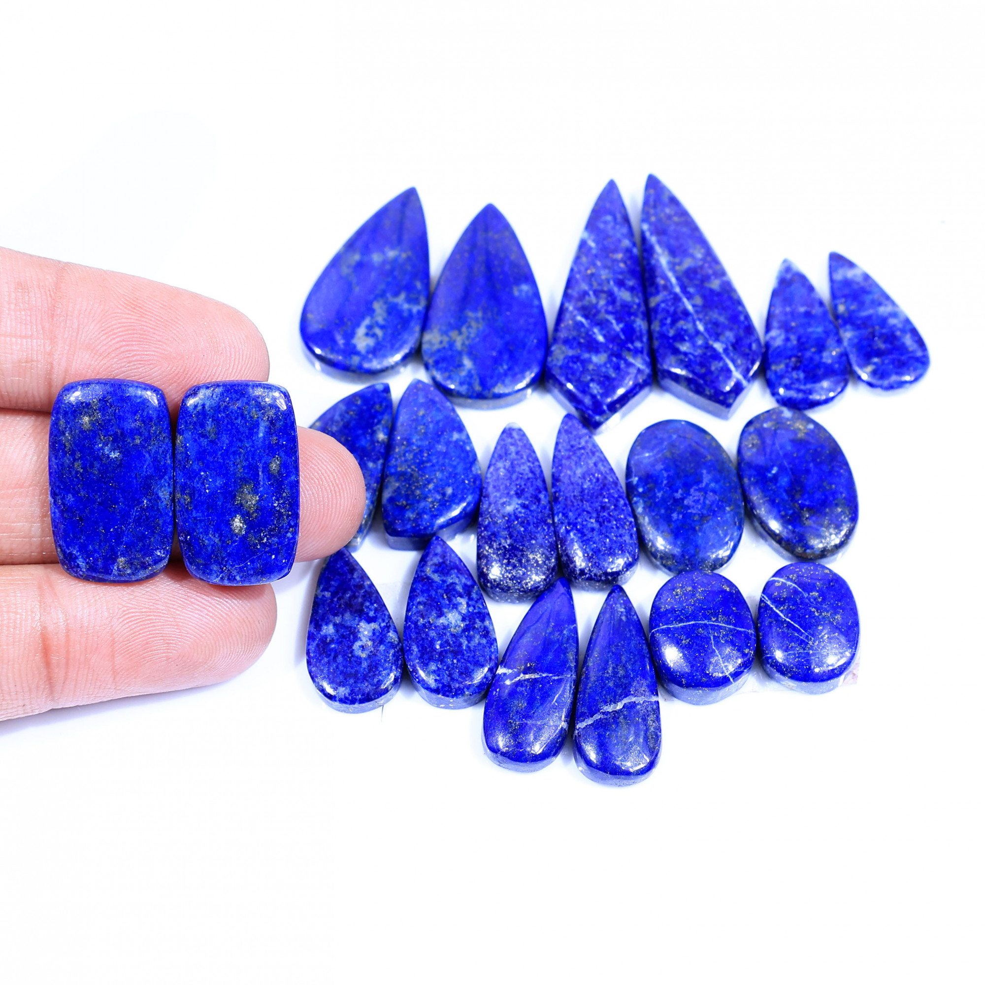 10 Pair 248Cts  Natural Lapis Lazuli Cabochon Gemstone Pairs Lot for Earrings Jewelry Making 34x12 14x11mm 20110
