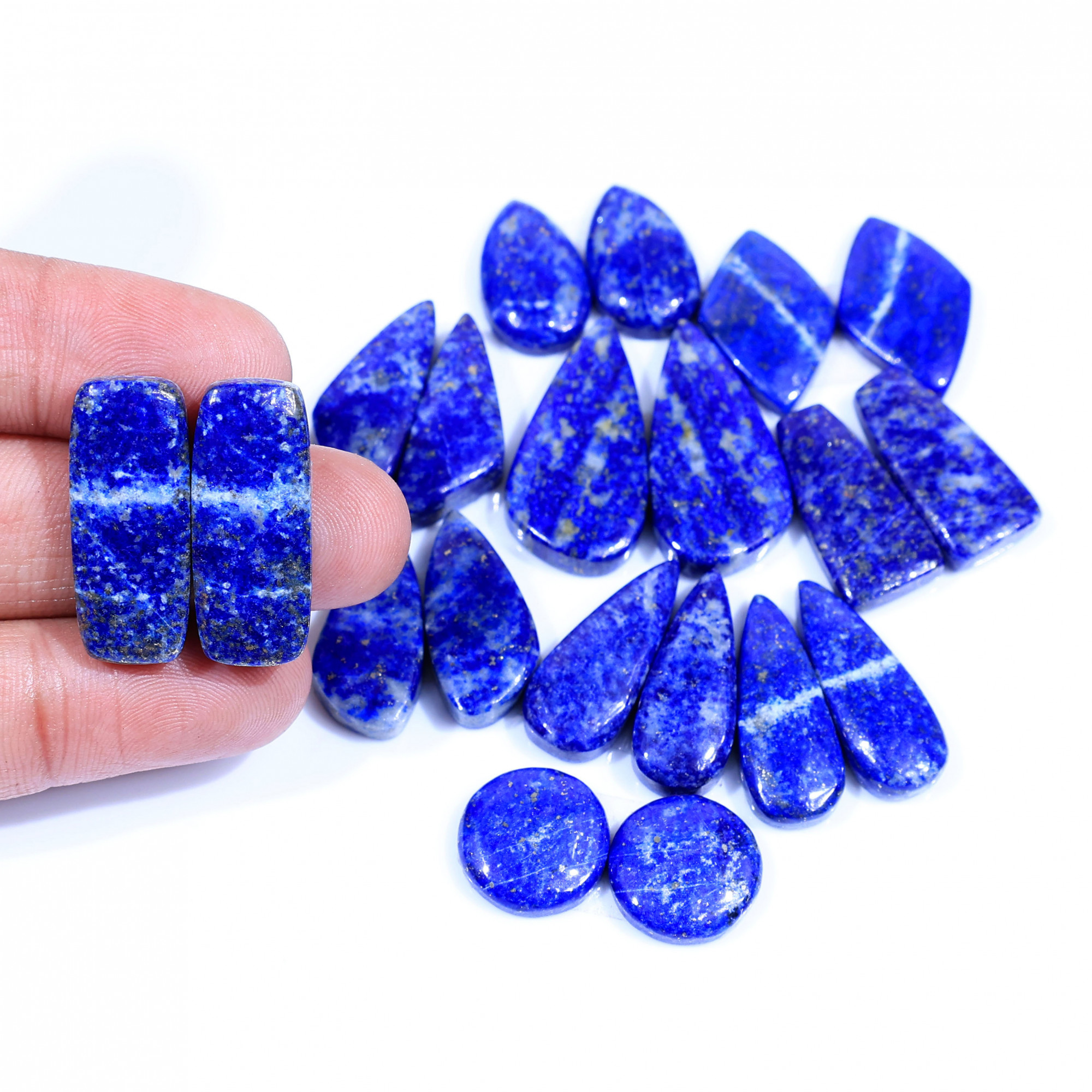 10 Pair 254Cts  Natural Lapis Lazuli Cabochon Gemstone Pairs Lot for Earrings Jewelry Making 28x14 14x14mm 20111