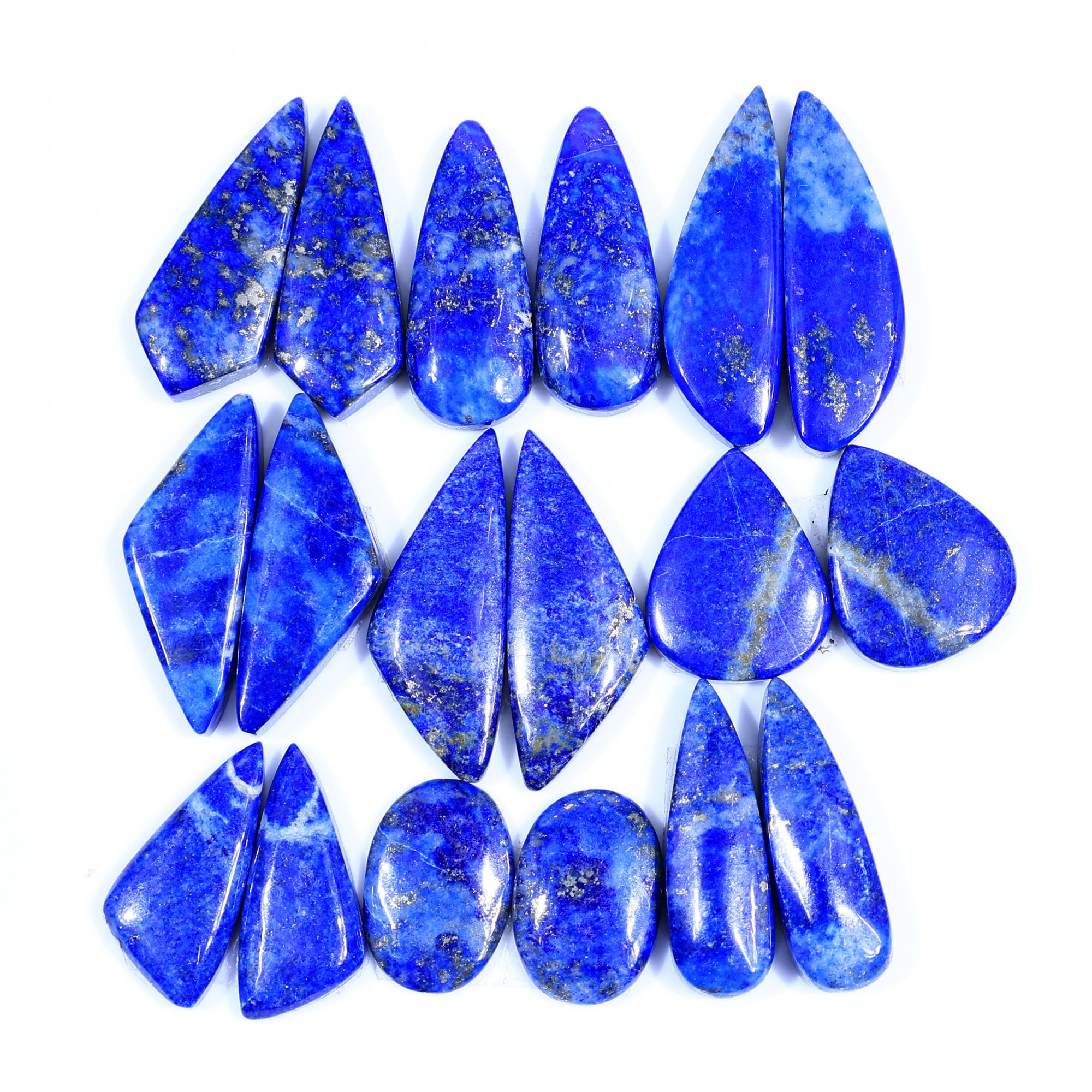 9 Pair 195Cts  Natural Lapis Lazuli Cabochon Gemstone Pairs Lot for Earrings Jewelry Making 30x9 16x11mm 20112