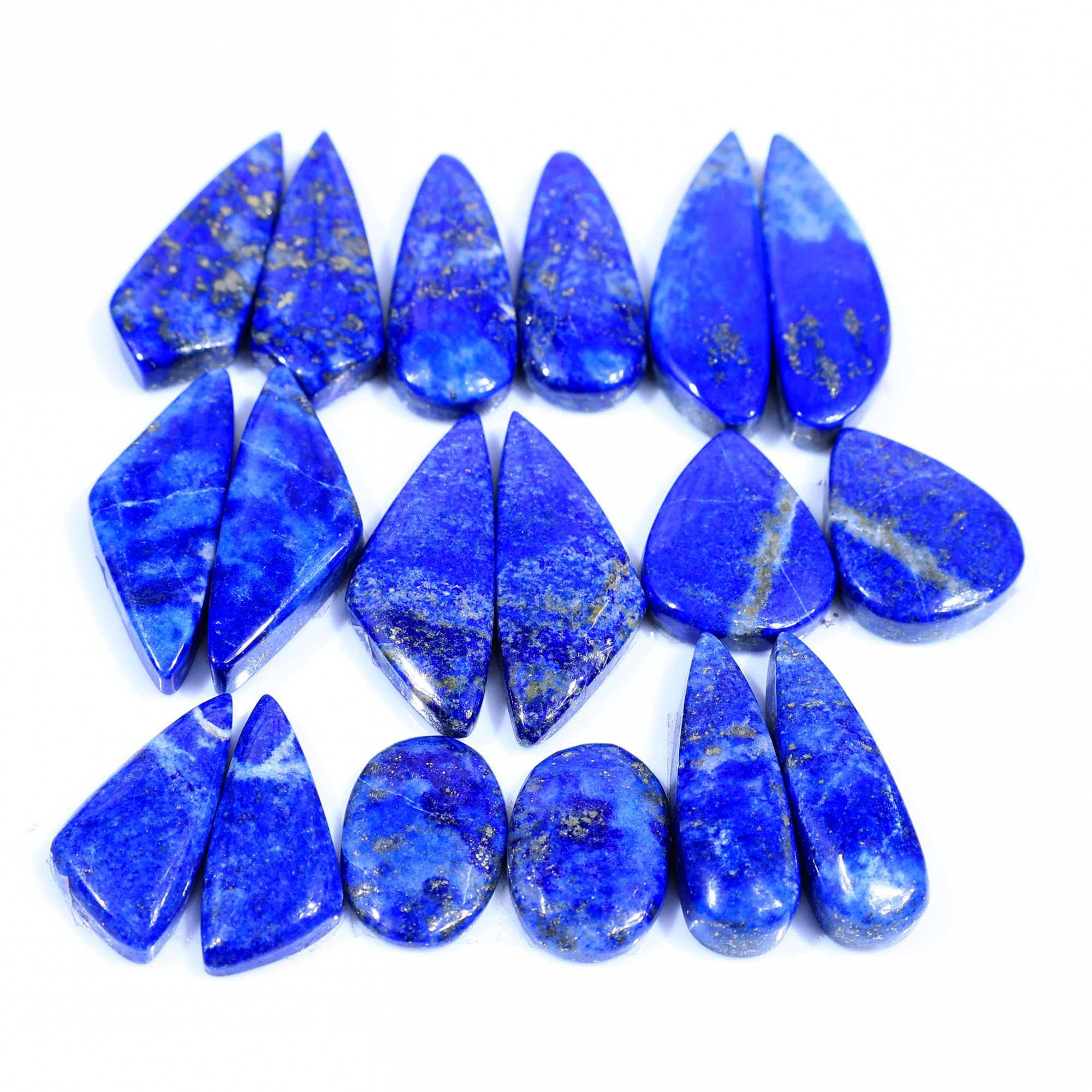 9 Pair 195Cts  Natural Lapis Lazuli Cabochon Gemstone Pairs Lot for Earrings Jewelry Making 30x9 16x11mm 20112