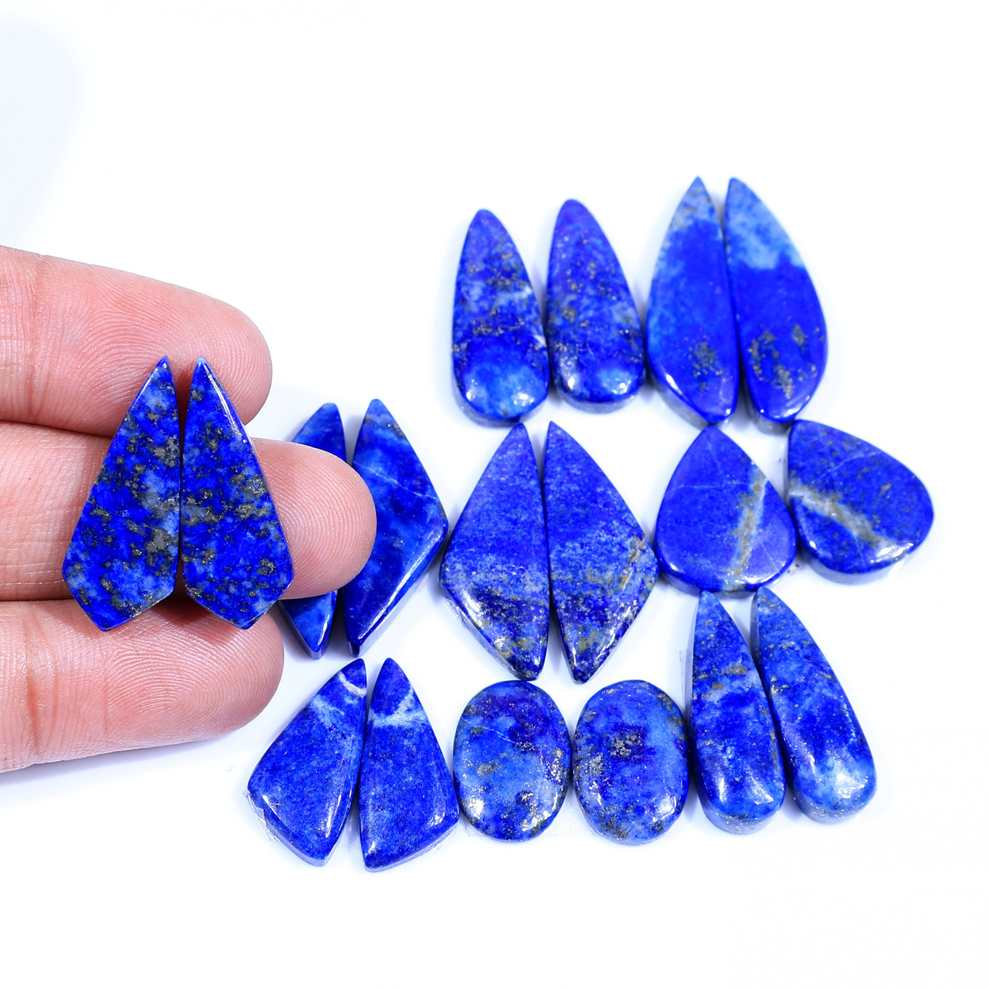 9 Pair 195Cts Natural Lapis Lazuli Cabochon Gemstone Pairs Lot for Earrings Jewelry Making 30x9 16x11mm 20112