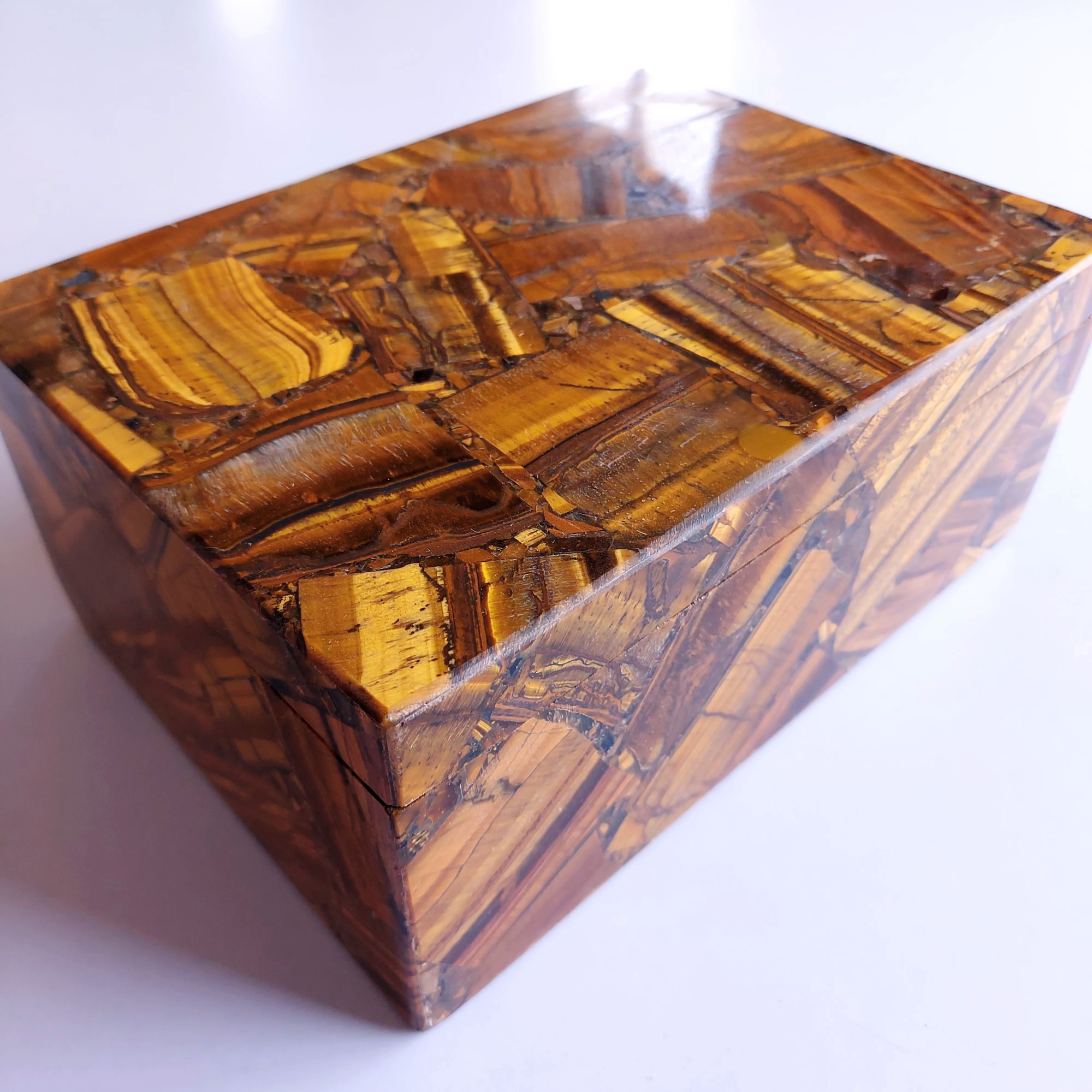 Natural Tiger Eye Jewelry Box  with lid with size 5x7"