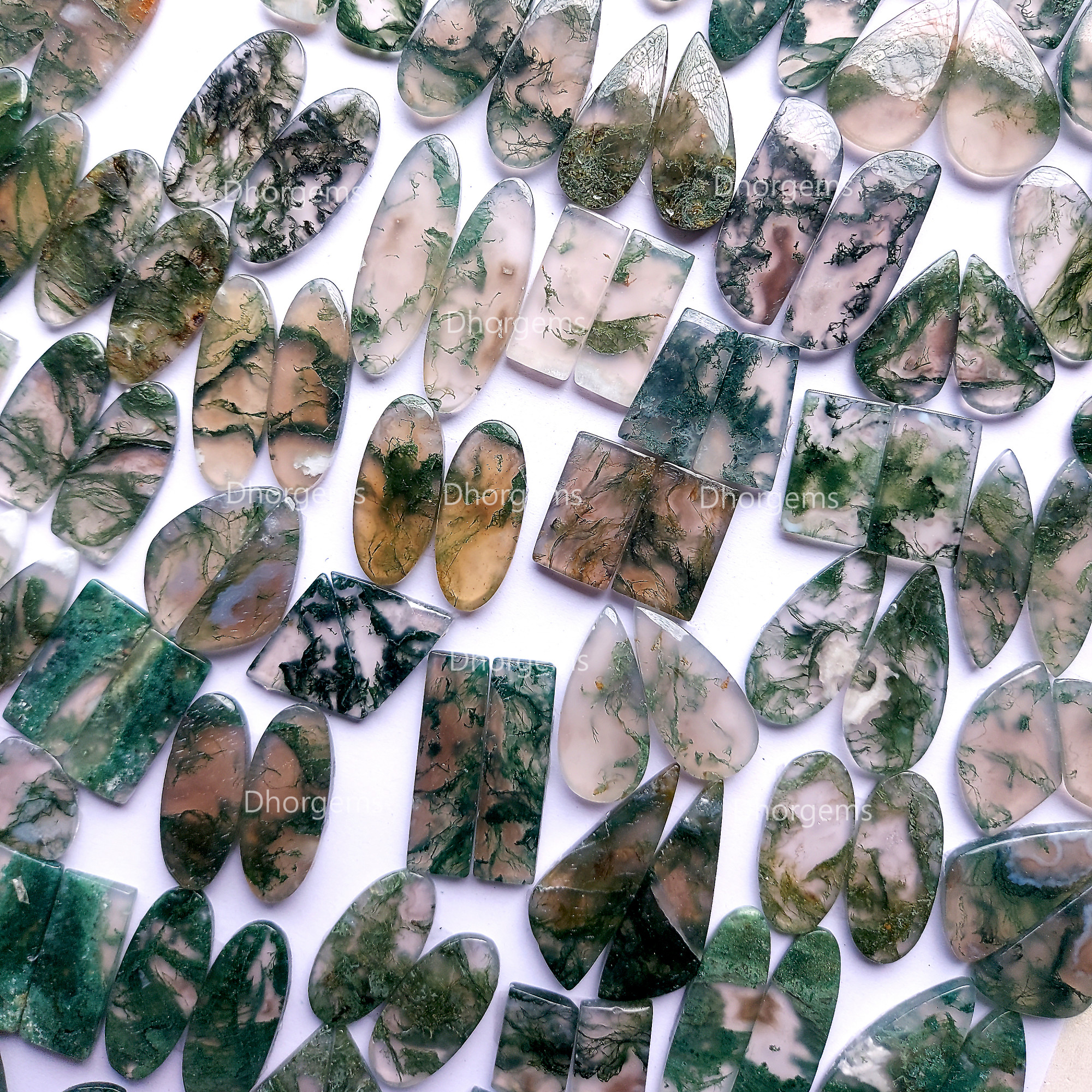 Natural Green Moss Agate Cabochon Gemstone Pairs Mixed Shapes And Sizes Green Agate Jewelry Handmade Boho Womens Earrings Pair
