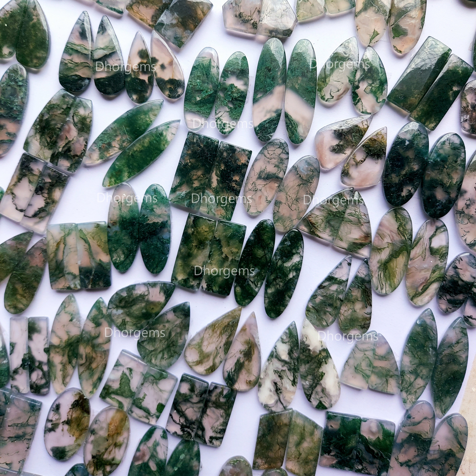 Natural Green Moss Agate Cabochon Gemstone Pairs Mixed Shapes And Sizes Green Agate Jewelry Handmade Boho Womens Earrings Pair