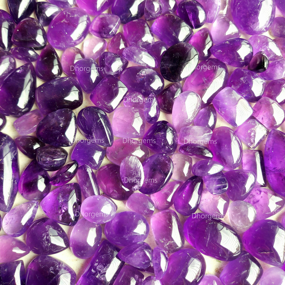 Image of Natural Purple Amethyst Cabochon Loose Gemstone Lot Jewelry Making Reiki Chakra Healing Mix Shape And Size Random Selection Purple Crystal