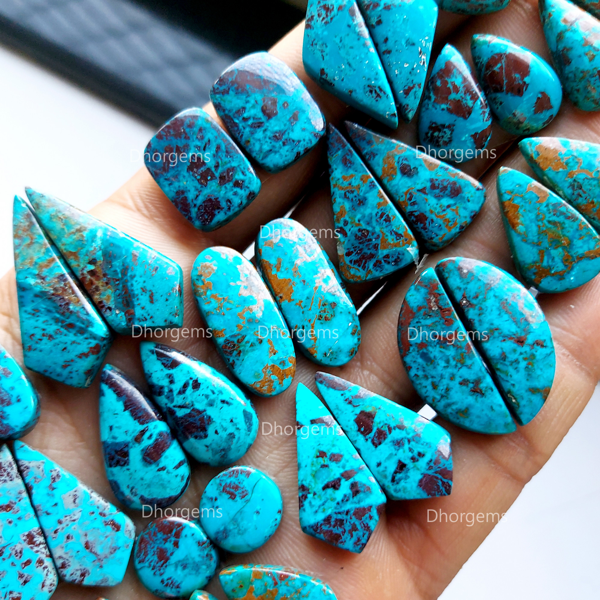 Wholesale Natural Chrysocolla Cabochon Pairs Lot Dangle Drop Silver Earrings Making Matched Healing Crystal Gemstone Random Selection