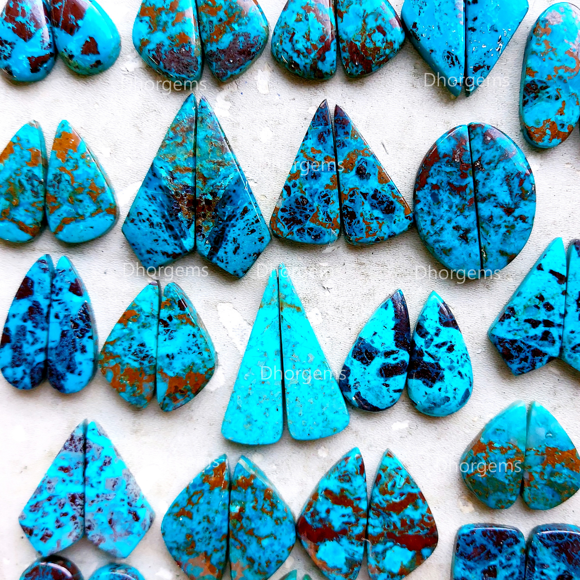 Wholesale Natural Chrysocolla Cabochon Pairs Lot Dangle Drop Silver Earrings Making Matched Healing Crystal Gemstone Random Selection