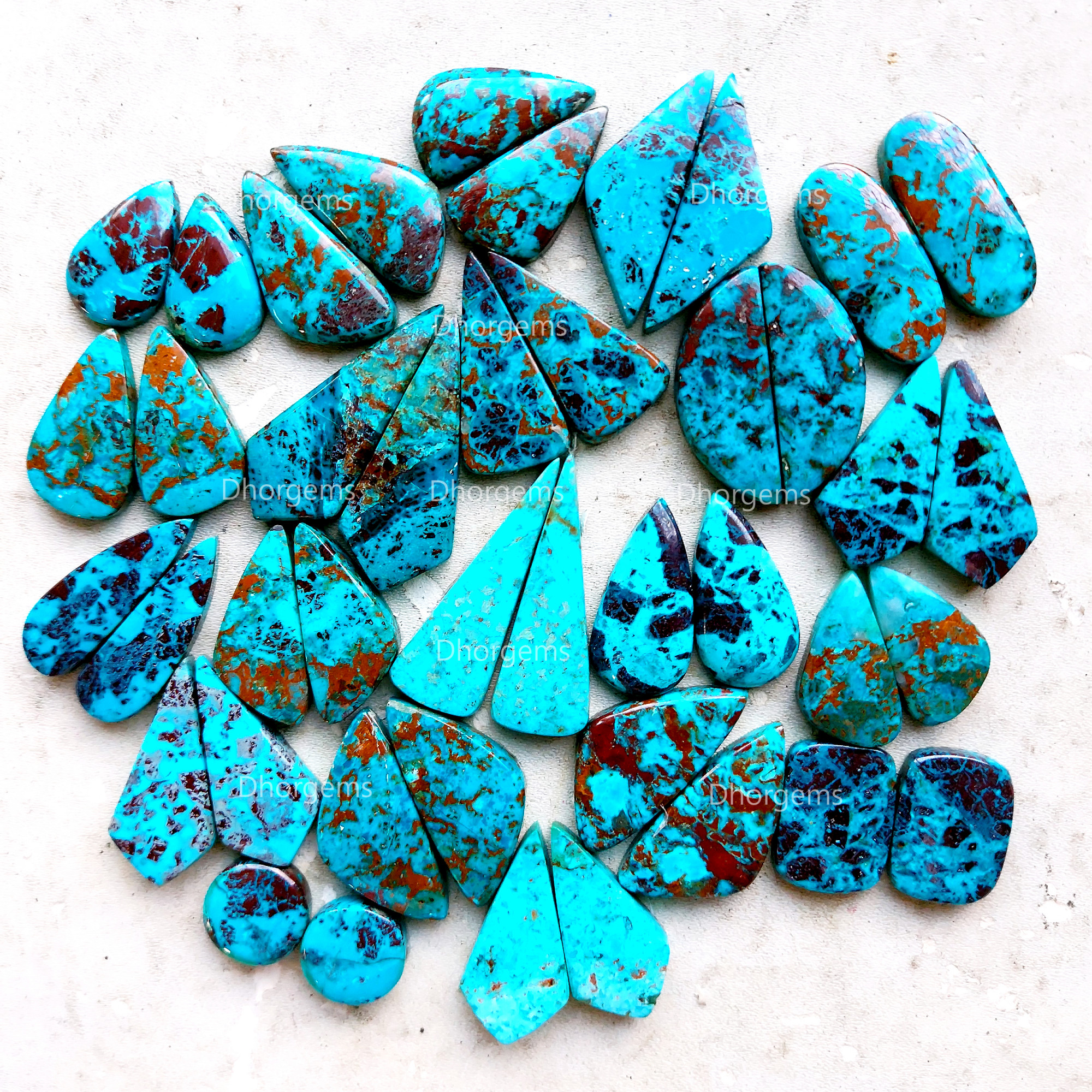 Wholesale Natural Chrysocolla Cabochon Pairs Lot Dangle Drop Silver Earrings Making Matched Healing Crystal Gemstone Random Selection