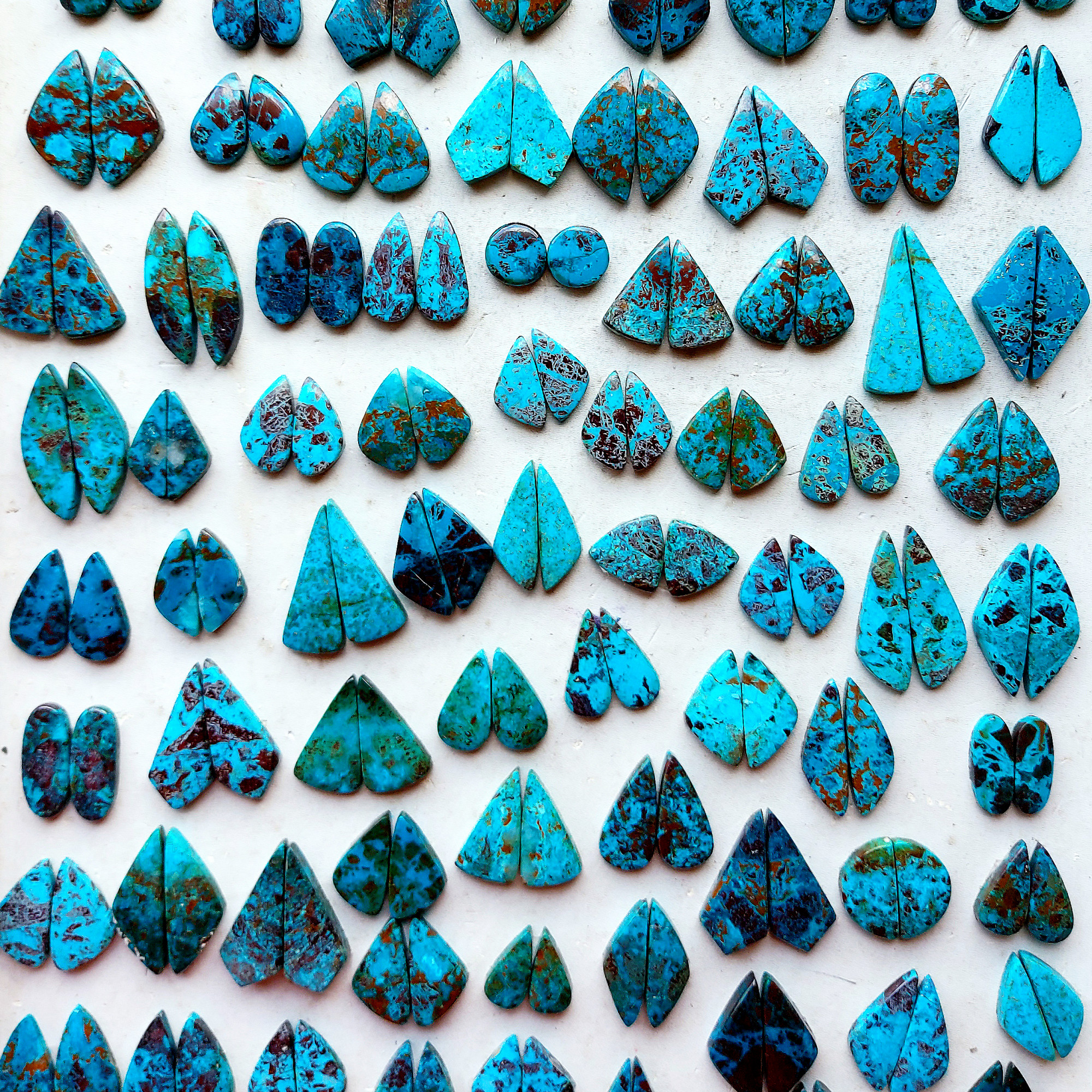 Wholesale Natural Chrysocolla Cabochon Pairs Lot Dangle Drop Silver Earrings Making Matched Healing Crystal Gemstone Random Selection