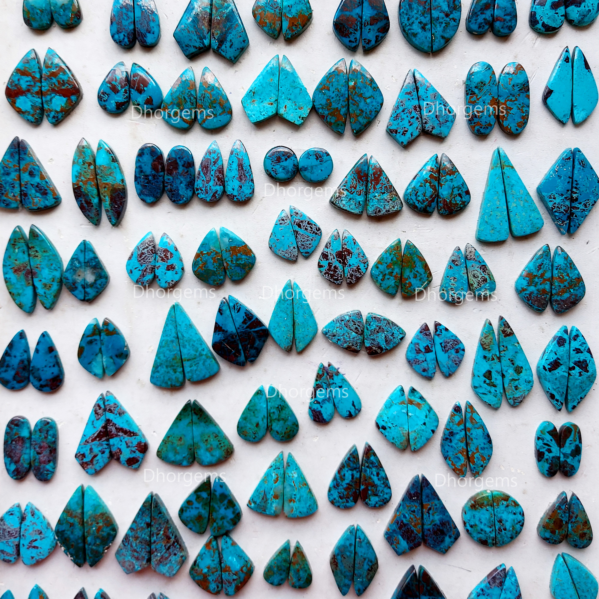 Wholesale Natural Chrysocolla Cabochon Pairs Lot Dangle Drop Silver Earrings Making Matched Healing Crystal Gemstone Random Selection