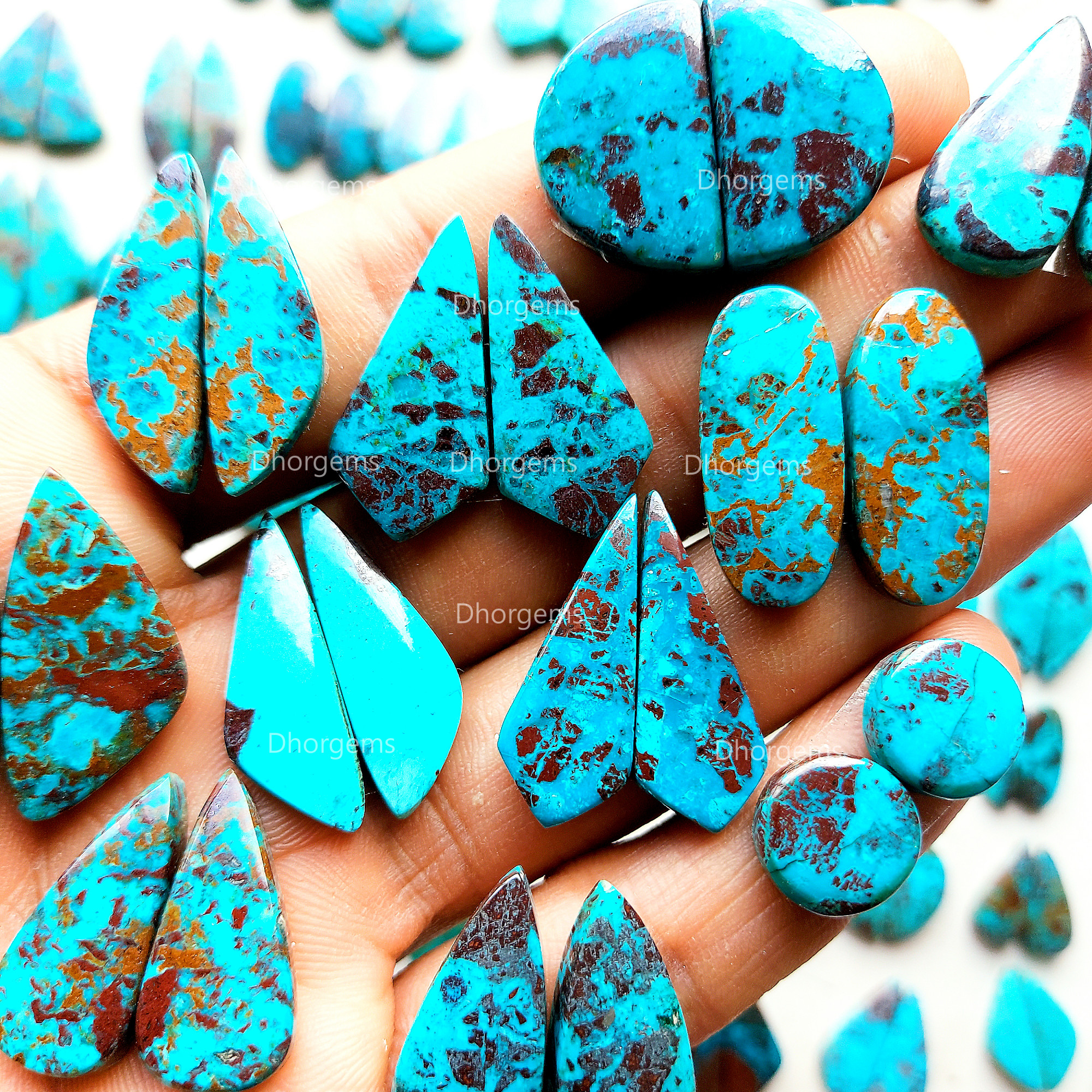 Wholesale Natural Chrysocolla Cabochon Pairs Lot Dangle Drop Silver Earrings Making Matched Healing Crystal Gemstone Random Selection