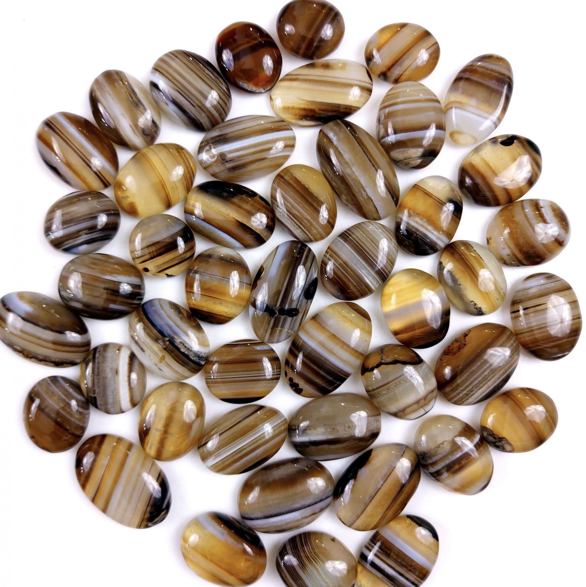 45Pcs 741Cts Natural Black Onyx Banded Agate Loose Cabochon Back Side Flat Gemstone Lot 22x13 12x12mmG-2034