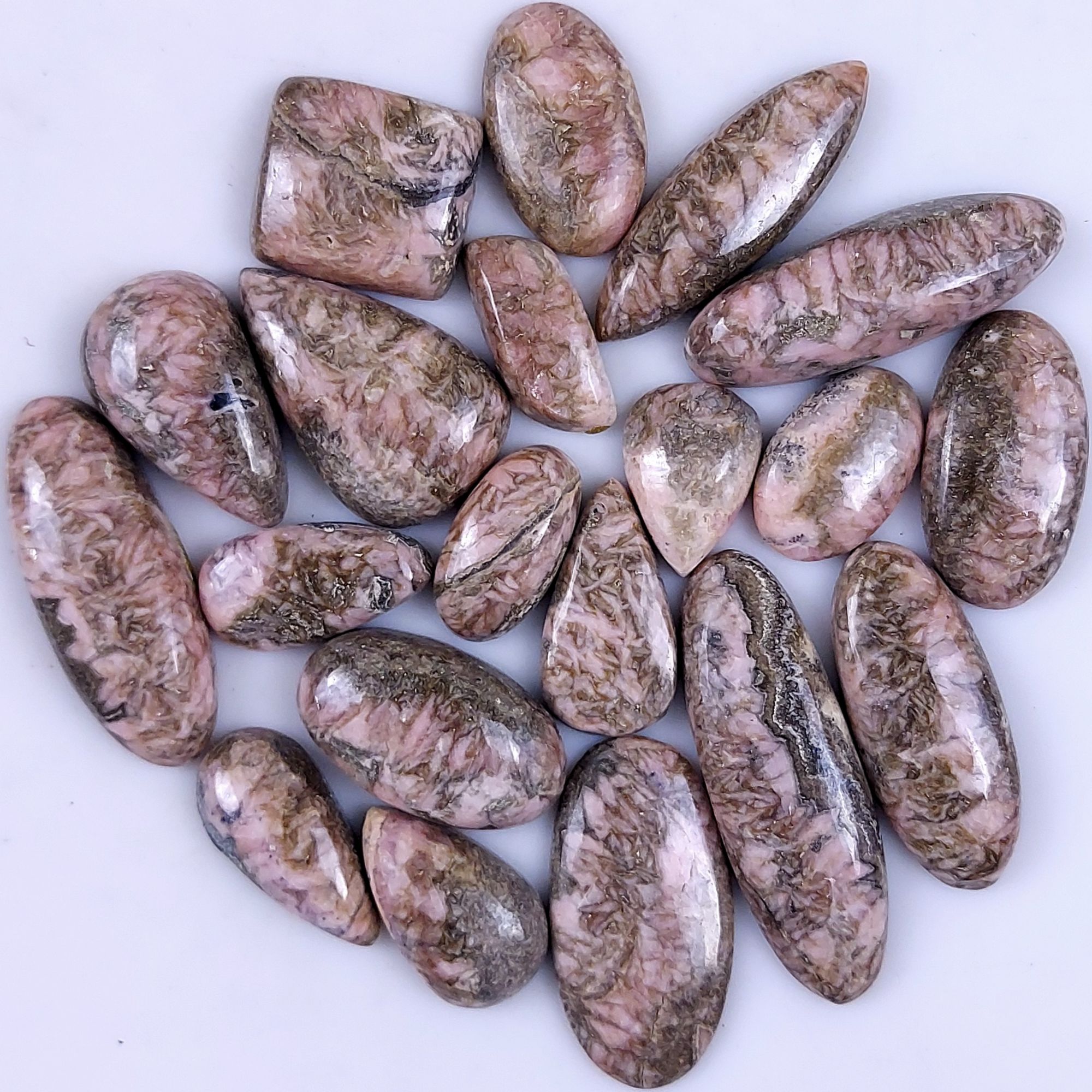 20Pcs 512Cts Natural Rhodochrosite Loose Cabochon Gemstone For Jewelry Making Handmade Lot44x14 18x14mmG-2079