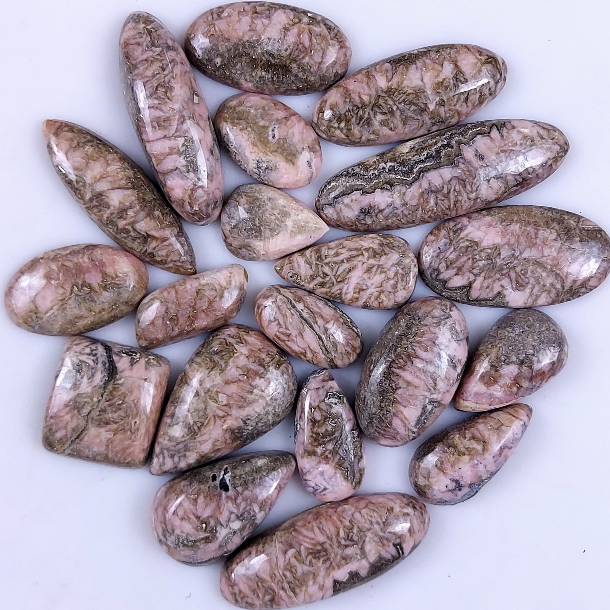 20Pcs 512Cts Natural Rhodochrosite Loose Cabochon Gemstone For Jewelry Making Handmade Lot44x14 18x14mmG-2079