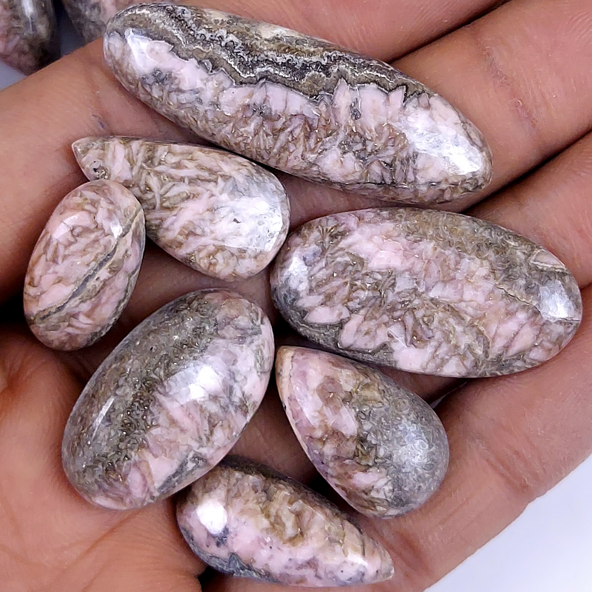 20Pcs 512Cts Natural Rhodochrosite Loose Cabochon Gemstone For Jewelry Making Handmade Lot44x14 18x14mmG-2079