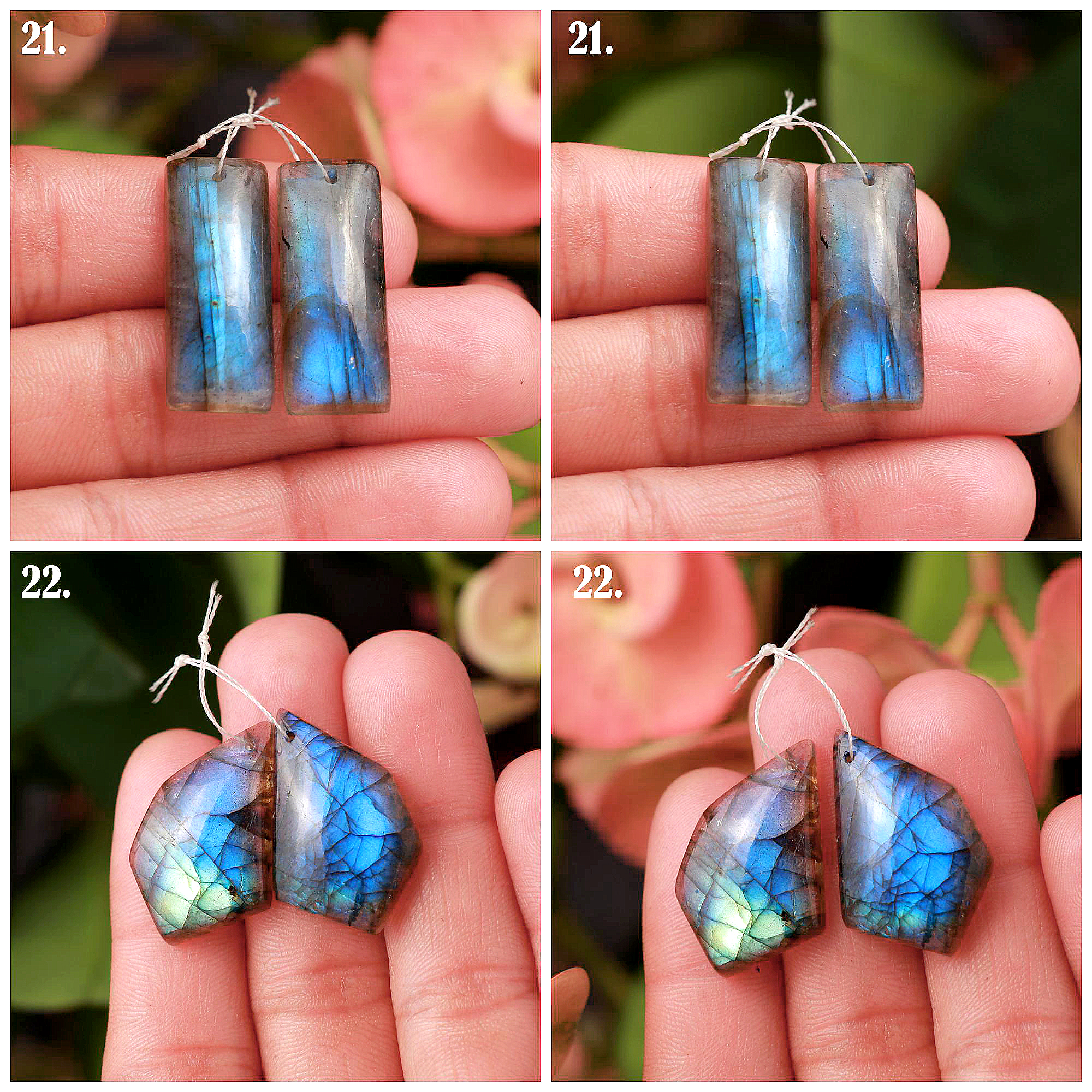 Natural Labradorite Front To Back Drilled Earring Pair Loose Gemstone For Jewelry