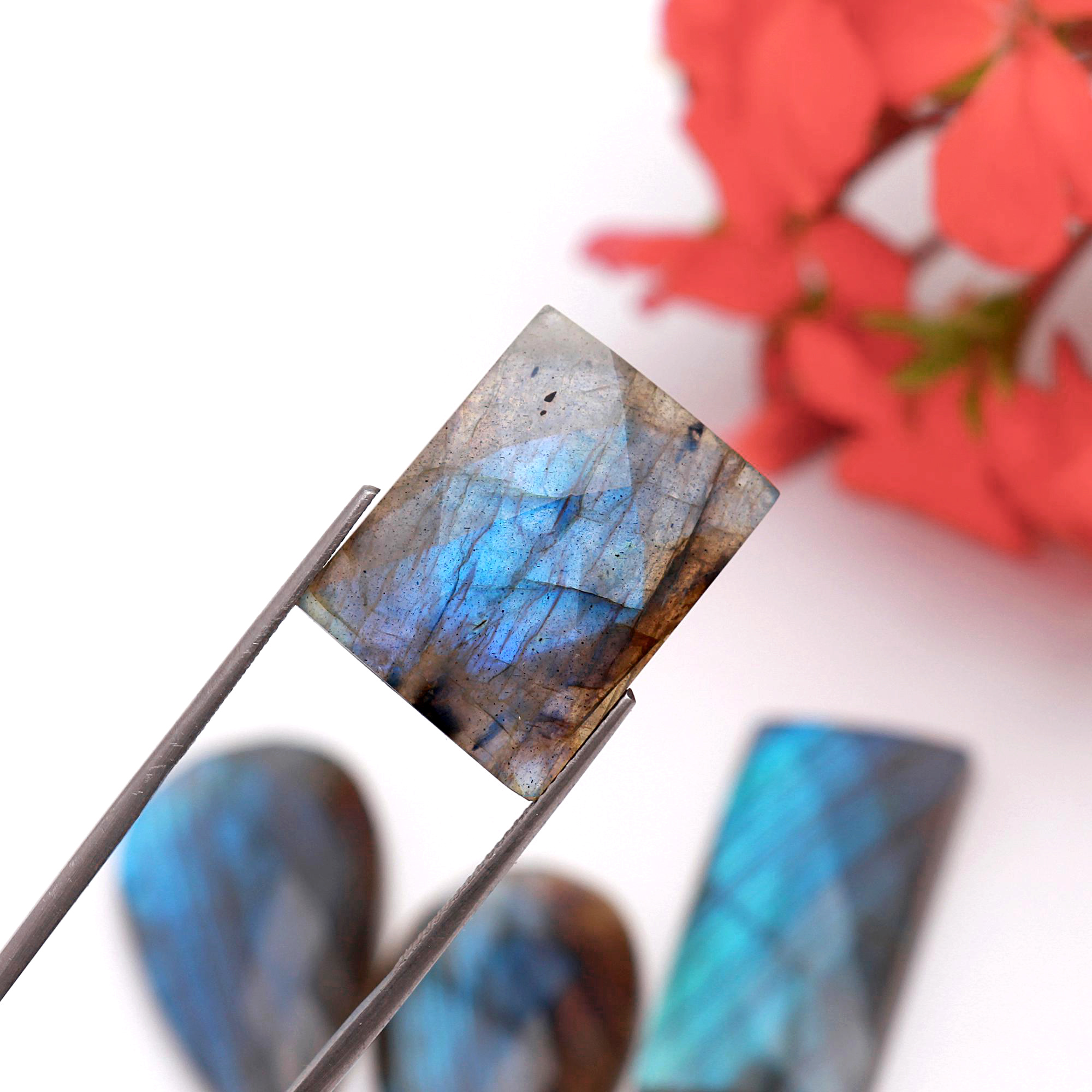 4Pcs 82Cts Natural Labradorite Rose Cut Loose Mix Gemstone Lot Size 32x17 21x16mm