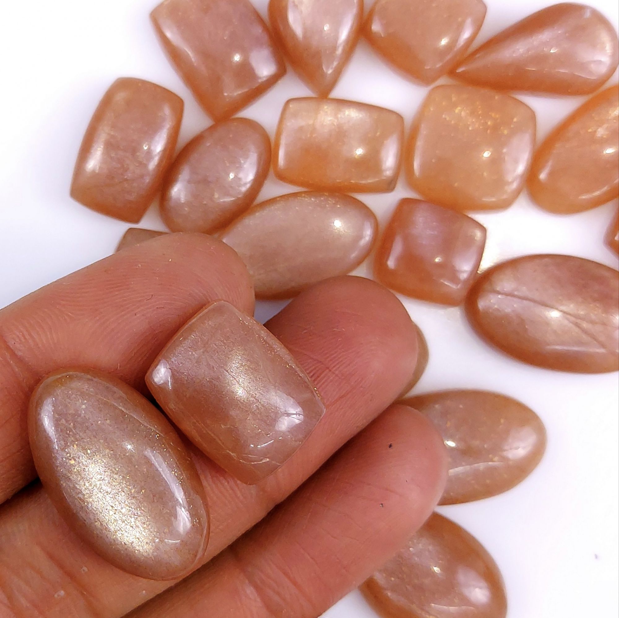 23 Pcs 288 Cts Natural Peach Moonstone Cabochon Lot Mix Shape Loose Gemstones Crystal Jewelry Making Supplies 25x15 13x13mmR-2137