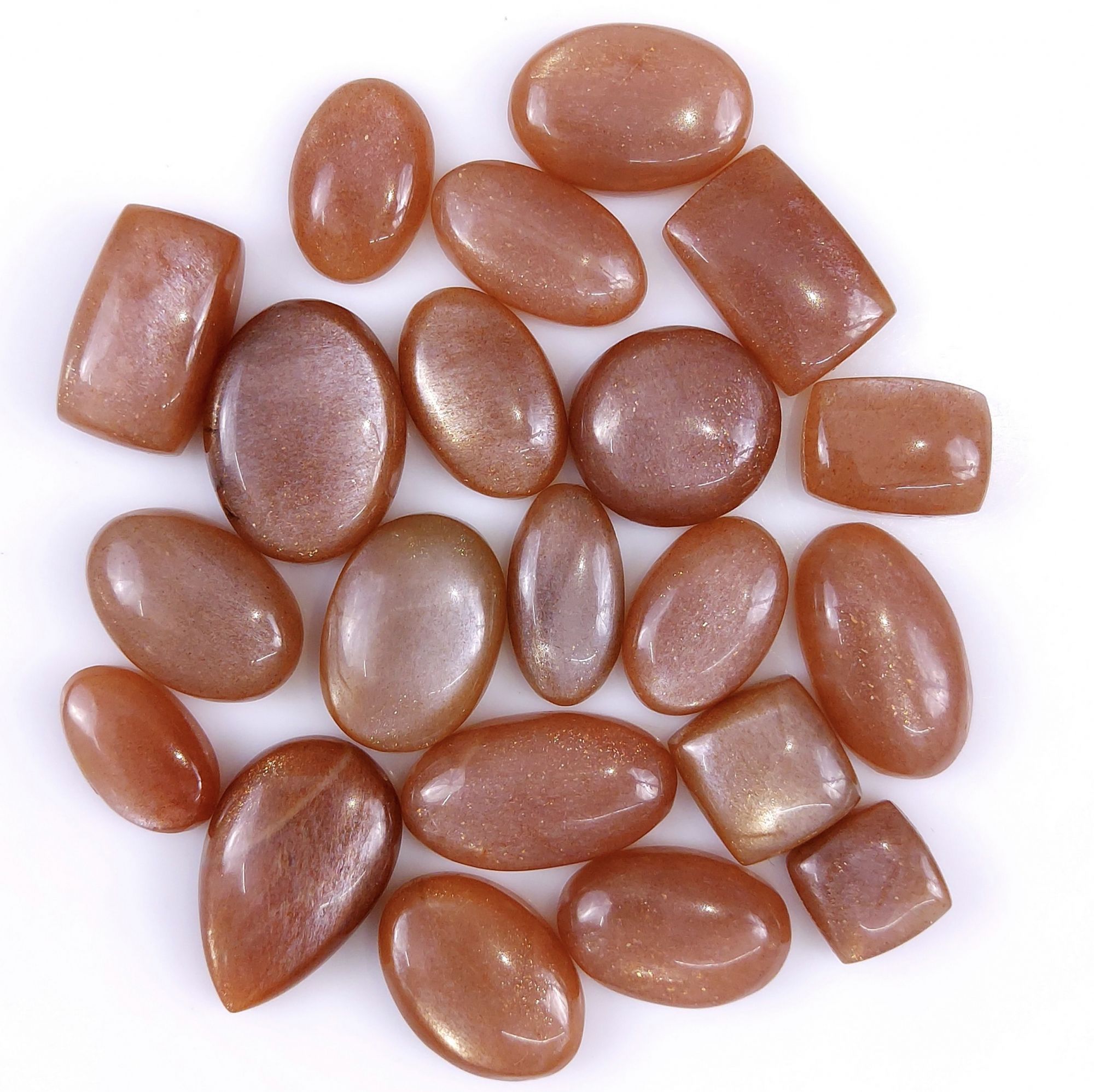21 Pcs 350 Cts Natural Peach Moonstone Cabochon Lot Mix Shape Loose Gemstones Crystal Jewelry Making Supplies 23x12 15x11mmR-2139