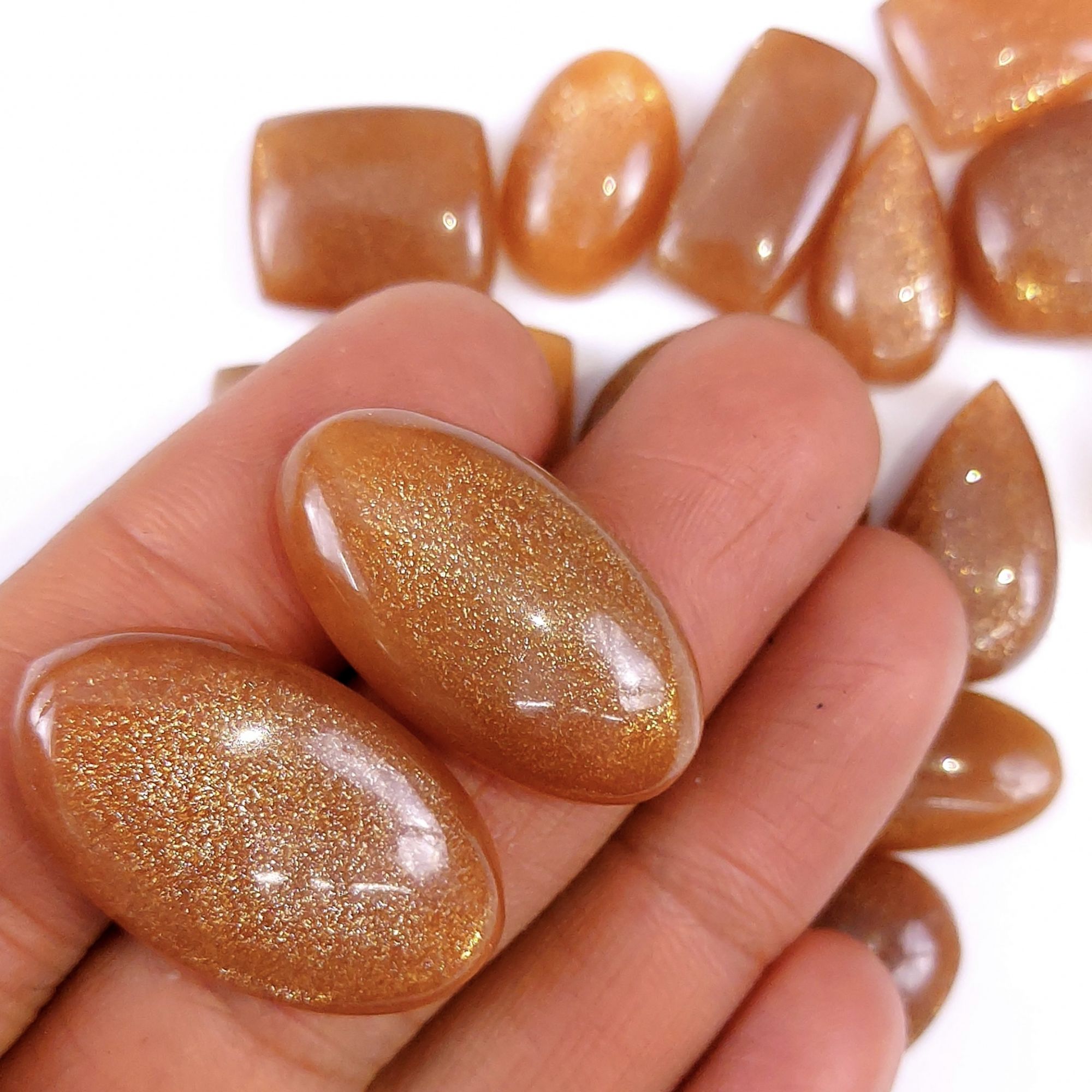17 Pcs 295 Cts Natural Peach Moonstone Cabochon Lot Mix Shape Loose Gemstones Crystal Jewelry Making Supplies 30x20 15x12mmR-2142