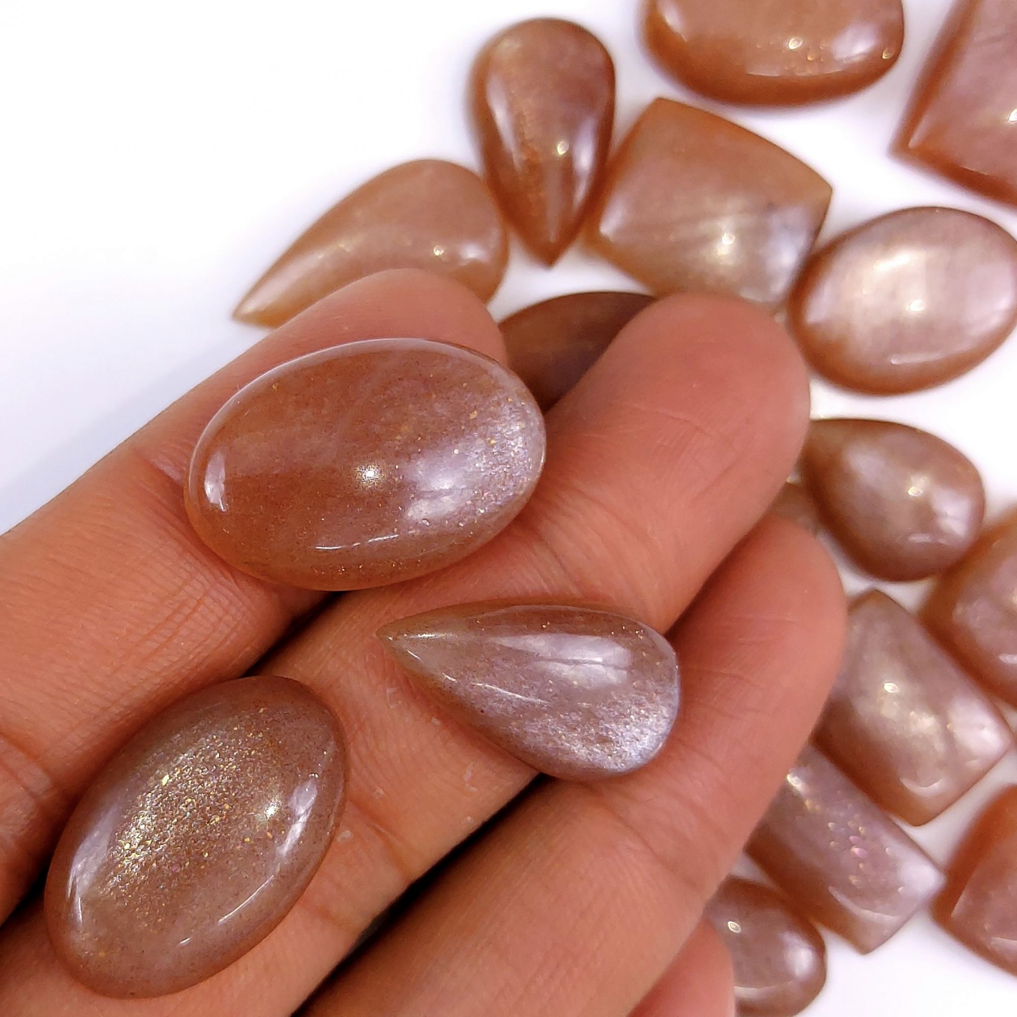 23 Pcs 328 Cts Natural Peach Moonstone Cabochon Lot Mix Shape Loose Gemstones Crystal Jewelry Making Supplies 30x20 15x12mmR-2144