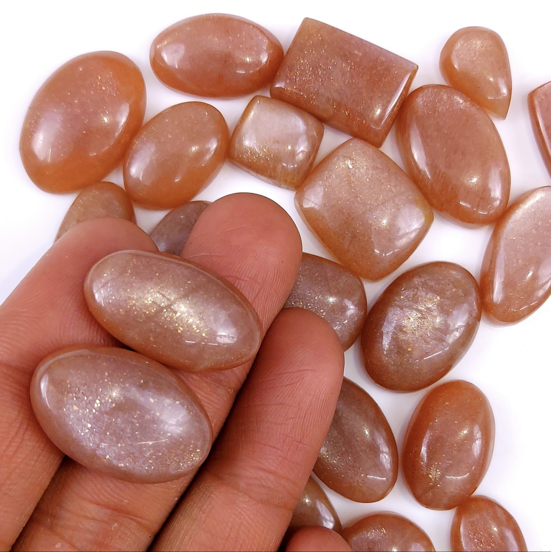 28 Pcs 417 Cts Natural Peach Moonstone Cabochon Lot Mix Shape Loose Gemstones Crystal Jewelry Making Supplies 30x14 13x13mmR-2150