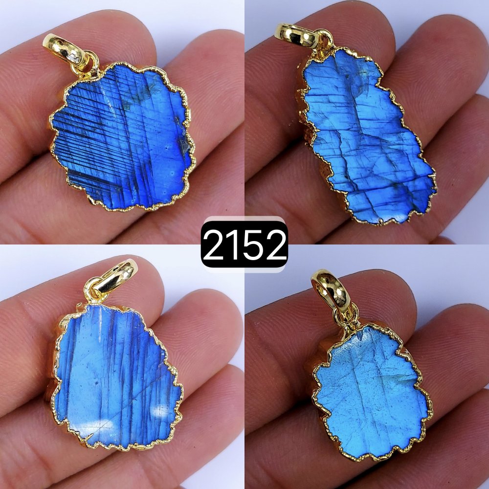 4Pcs 129Cts Natural Labradorite Slice Connector Pendant Bezeled Gemstone Pendant Electroplated Slice Layering Jewelry Gold Plated Choker 32x18 22x12mm