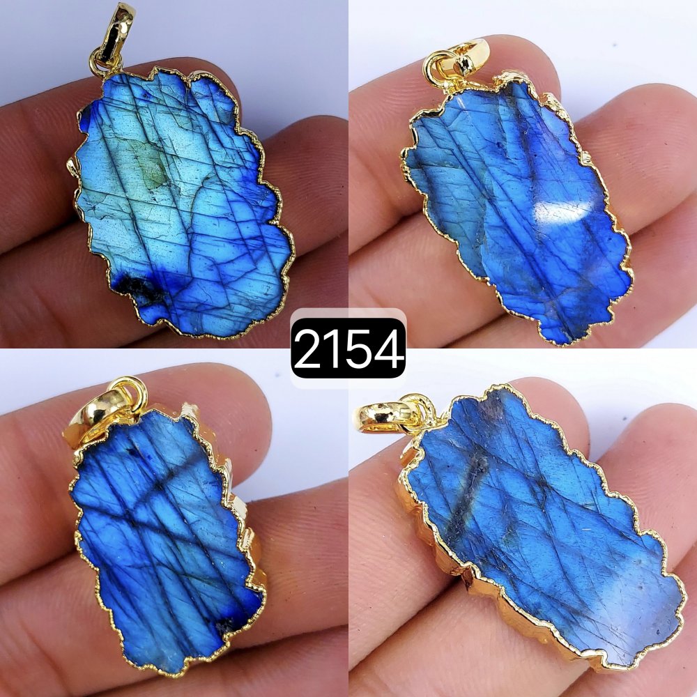 4Pcs 181Cts Natural Labradorite Slice Connector Pendant Bezeled Gemstone Pendant Electroplated Slice Layering Jewelry Gold Plated Choker 32x18 22x12mm
