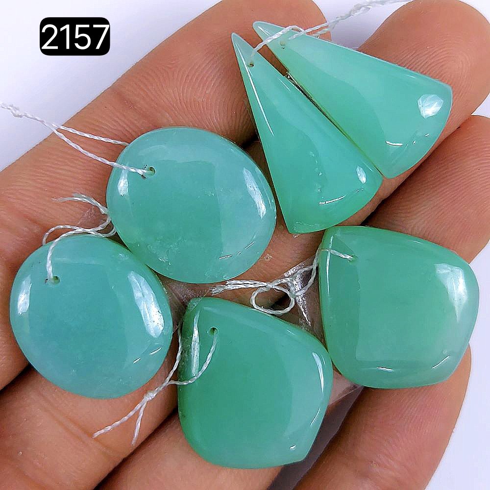 3 Pair 100Cts Natural Chrysoprase cabochon Pairs Gemstone, Drilled Green Chrysoprase Loose gemstone Dangle earring pairs, semi-precious Jewelry Gemstone 24x12 20x17mm#G-2157
