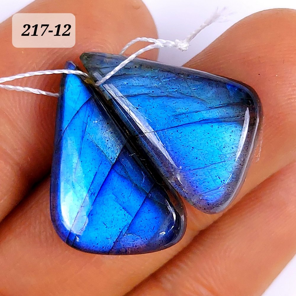 27Cts Natural Blue Fire Labradorite Cabochon Fancy Shape Gemstone Pair Lot 24X13mm #217-12