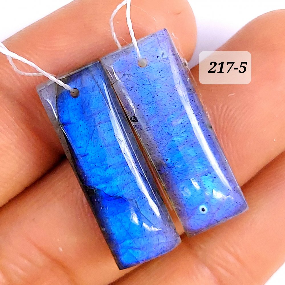 29Cts Natural Blue Fire Labradorite Cabochon Rectangle Shape Gemstone Pair Lot 26X9mm #217-5