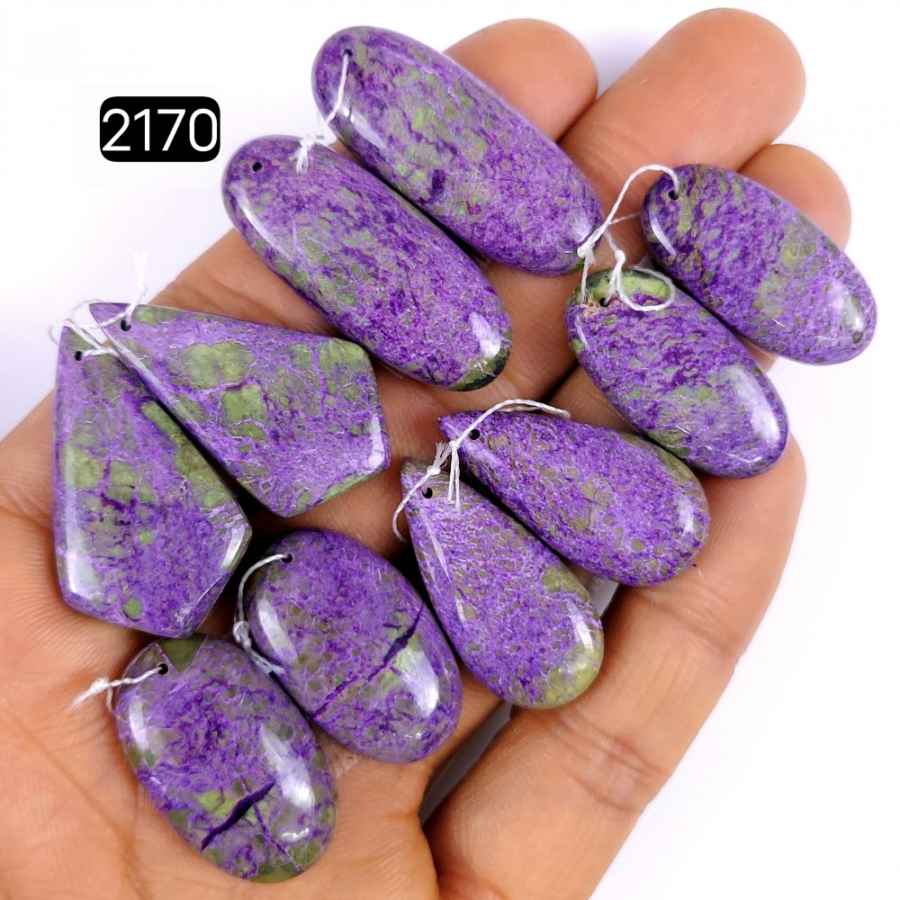5Pair 154Cts Natural Purple Stichtite Loose Cabochon Mix Shape And Size Gemstone Front To Back Drill Pair For Jewelry Making Lot 31x16 25x14mm#G-2170