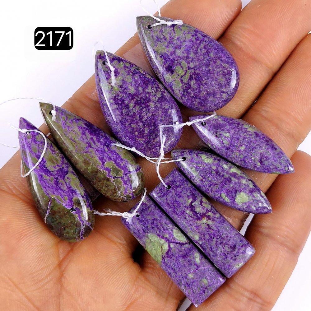 4Pair 106Cts Natural Purple Stichtite Loose Cabochon Mix Shape And Size Gemstone Front To Back Drill Pair For Jewelry Making Lot 28x15 26x8mm#G-2171