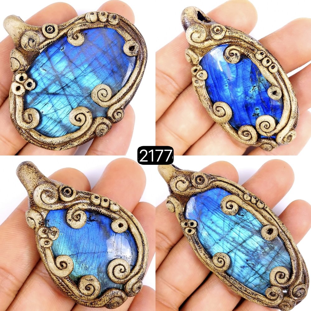 4Pcs 599Cts Natural Blue Fire Labradorite Clay Pendant Cabochon Gemstone Lot 75x40 60x30mm#2177