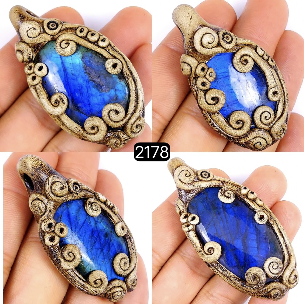 4Pcs 508Cts Natural Blue Fire Labradorite Clay Pendant Cabochon Gemstone Lot 75x40 60x30mm#2178