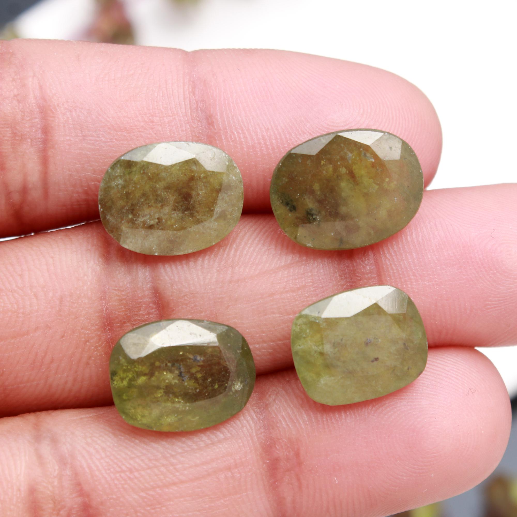 4 Pcs  27Cts Vesuvianite Idocrase Faceted Mix Cabochon Loose Gemstone Lot Size 14x11 13x10mm